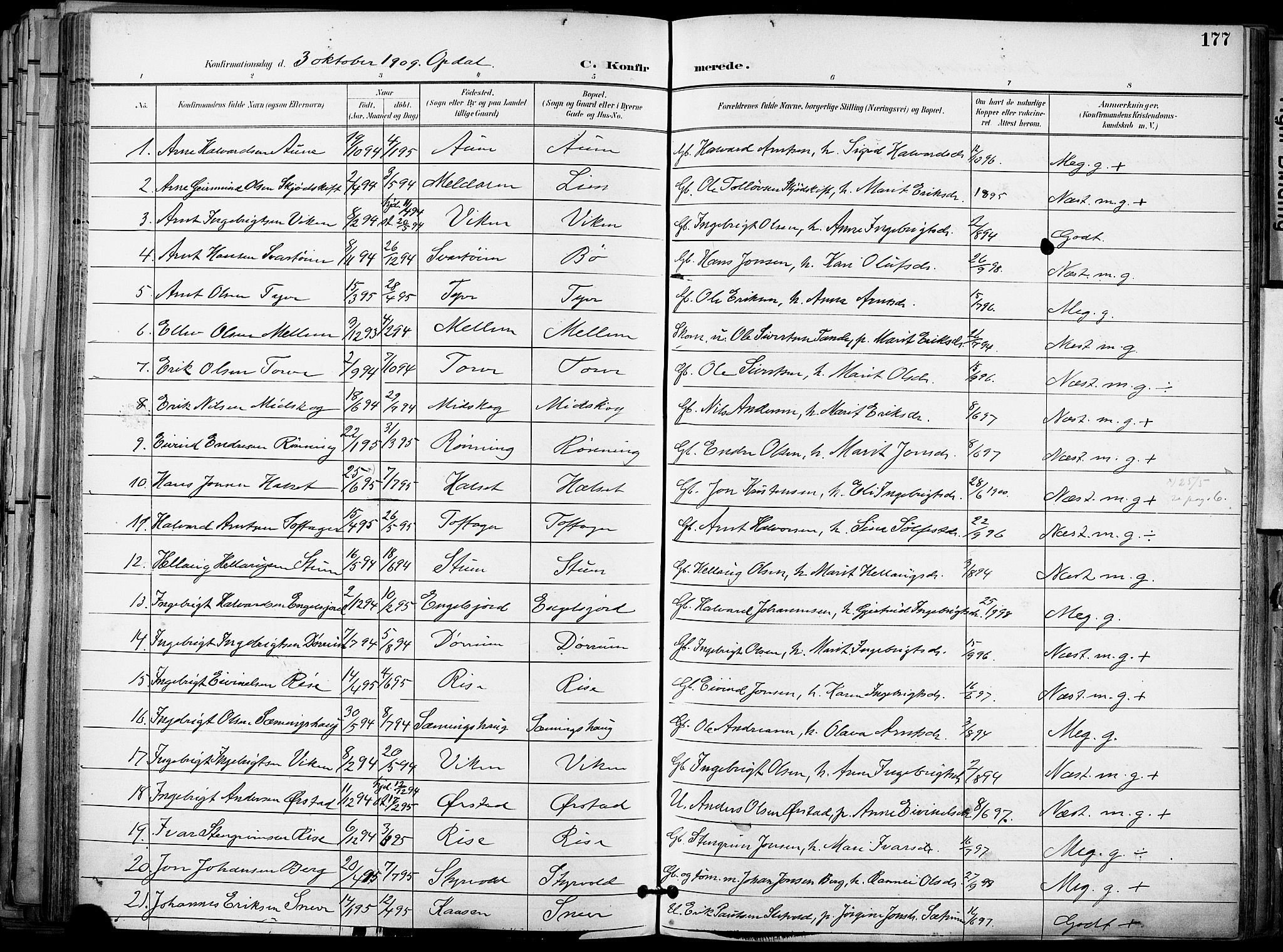 Ministerialprotokoller, klokkerbøker og fødselsregistre - Sør-Trøndelag, SAT/A-1456/678/L0902: Parish register (official) no. 678A11, 1895-1911, p. 177