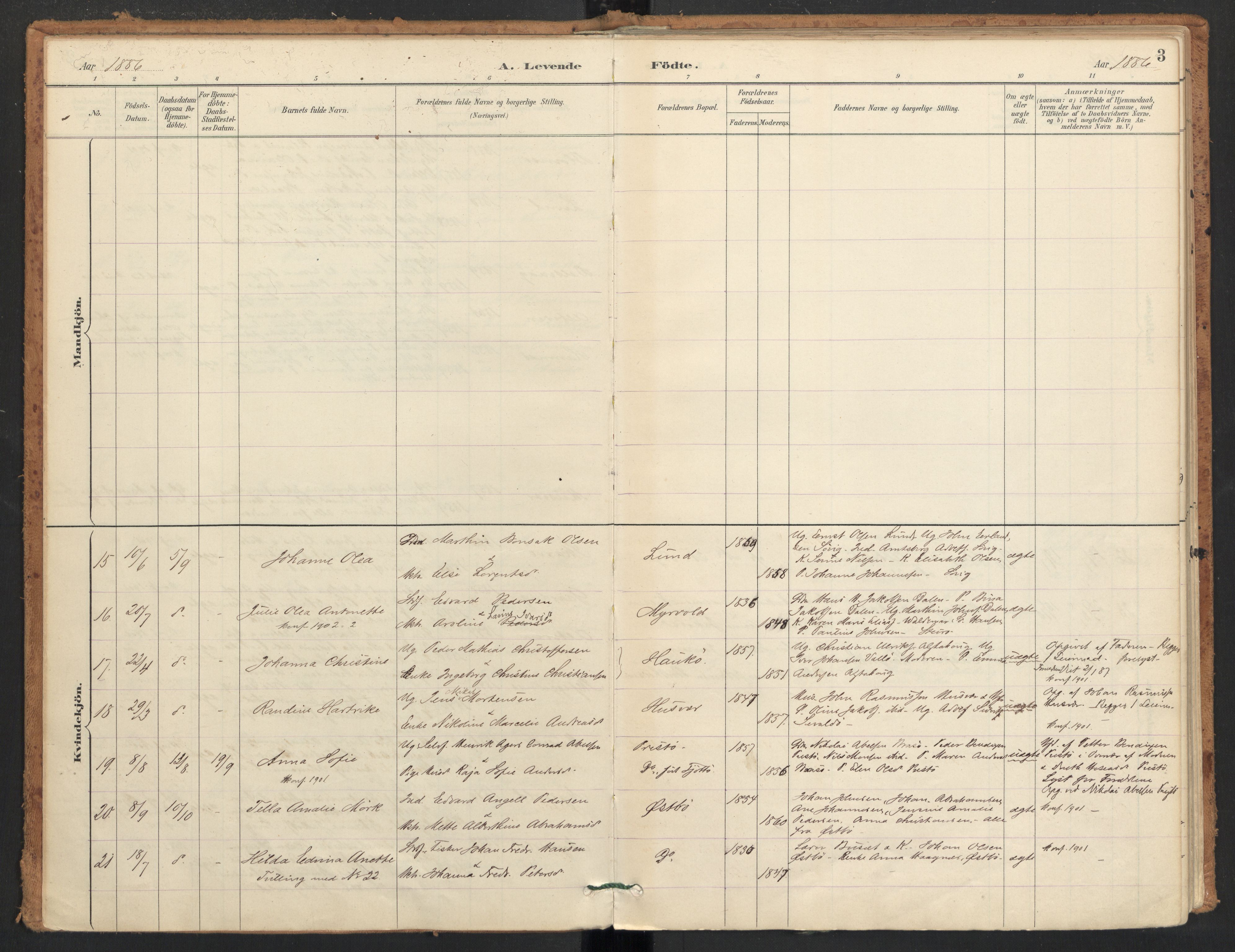 Ministerialprotokoller, klokkerbøker og fødselsregistre - Nordland, AV/SAT-A-1459/830/L0453: Parish register (official) no. 830A17, 1886-1911, p. 3