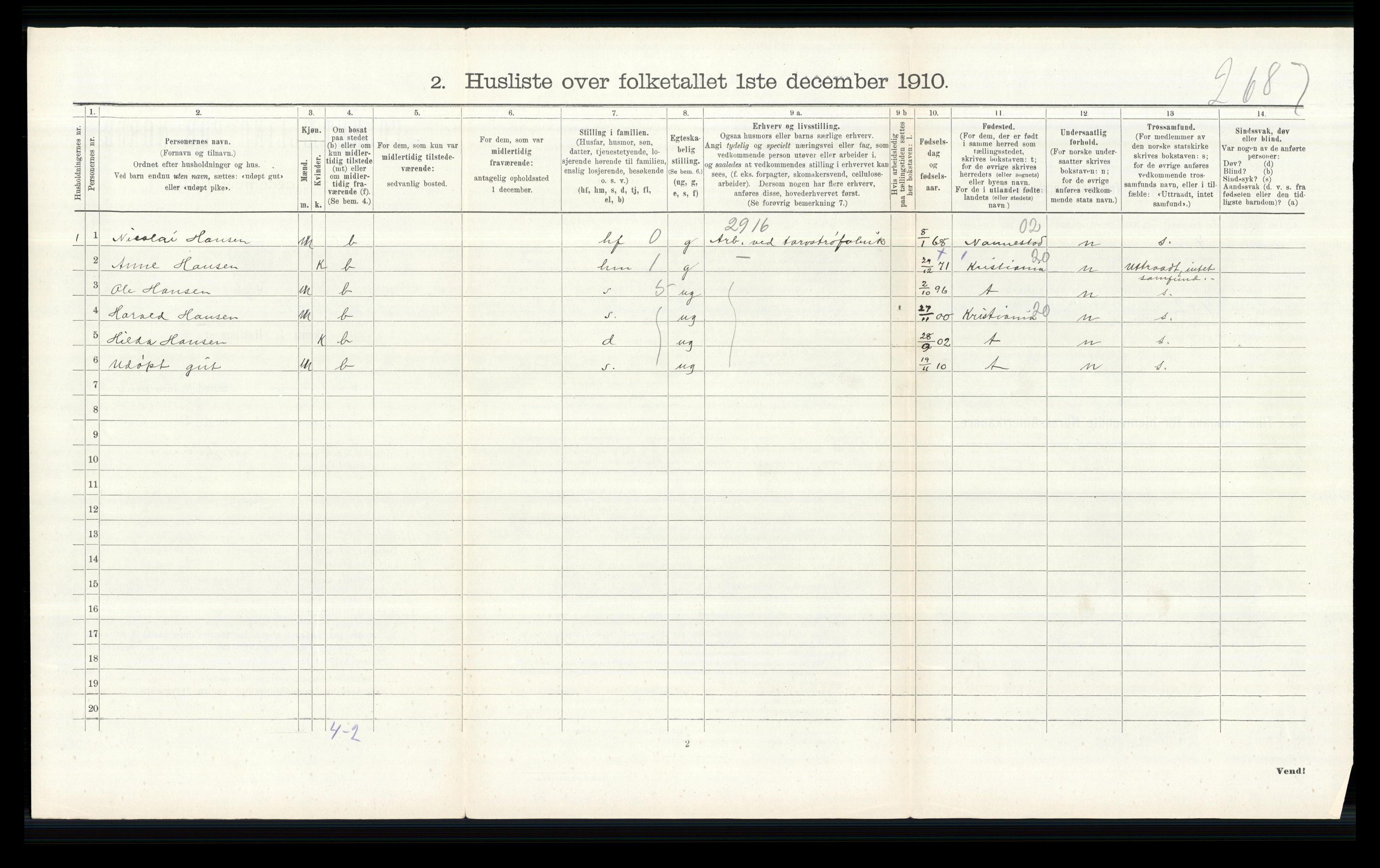 RA, 1910 census for Nittedal, 1910, p. 604