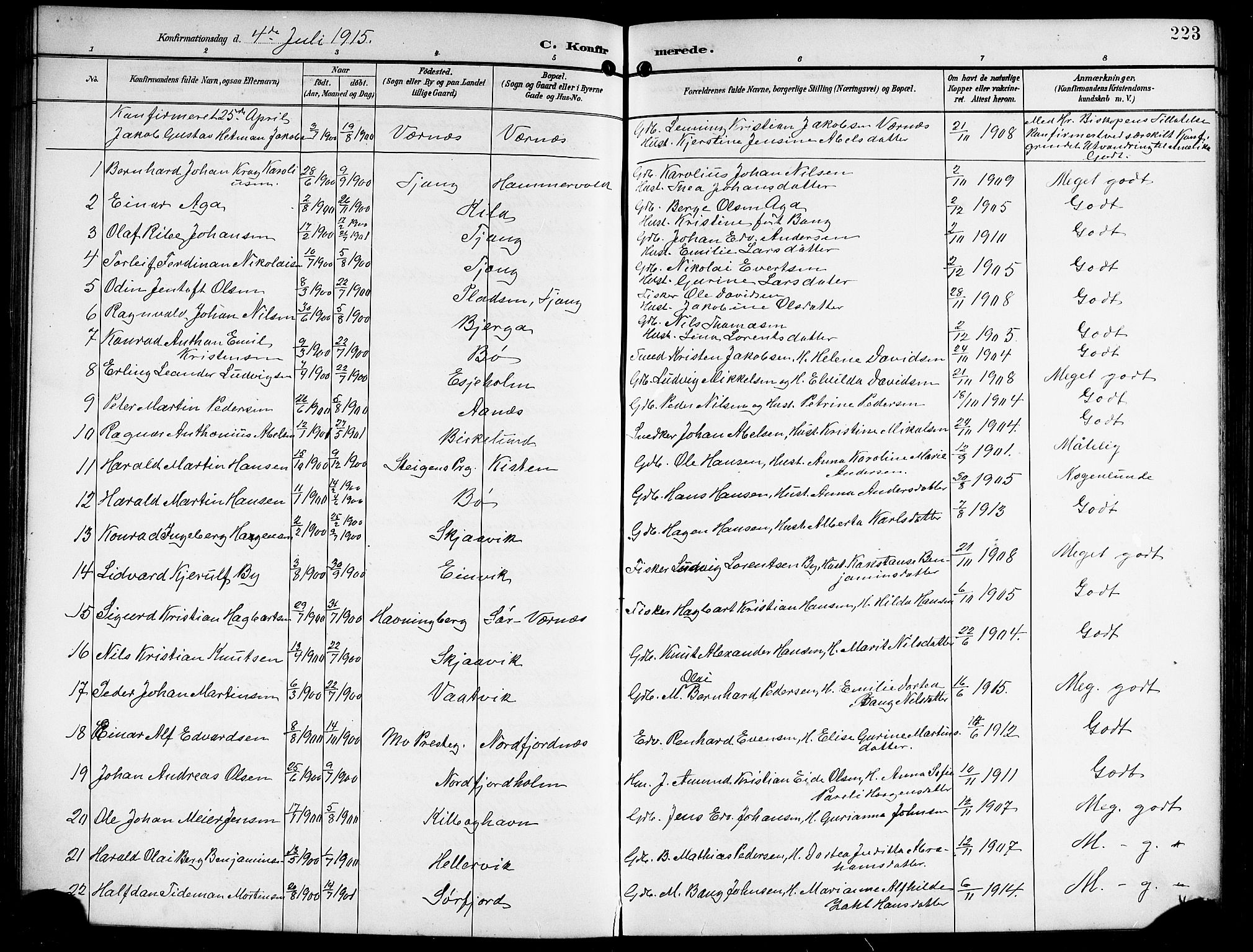 Ministerialprotokoller, klokkerbøker og fødselsregistre - Nordland, SAT/A-1459/841/L0621: Parish register (copy) no. 841C05, 1897-1923, p. 223