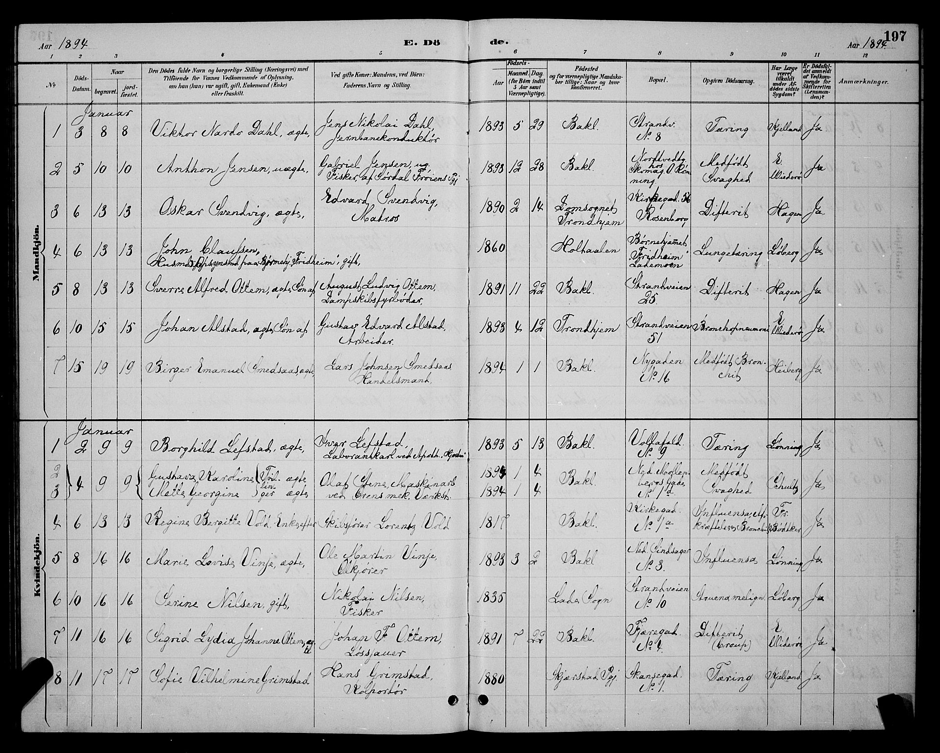 Ministerialprotokoller, klokkerbøker og fødselsregistre - Sør-Trøndelag, SAT/A-1456/604/L0223: Parish register (copy) no. 604C06, 1886-1897, p. 197