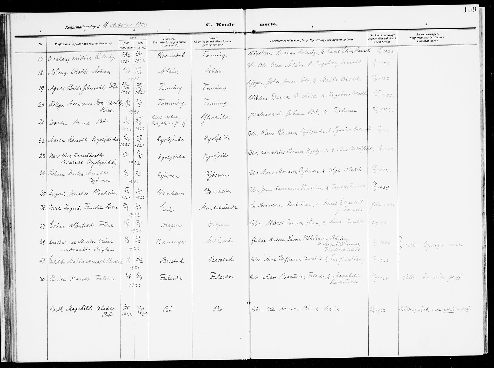 Stryn Sokneprestembete, AV/SAB-A-82501: Parish register (official) no. B 2, 1908-1936, p. 109