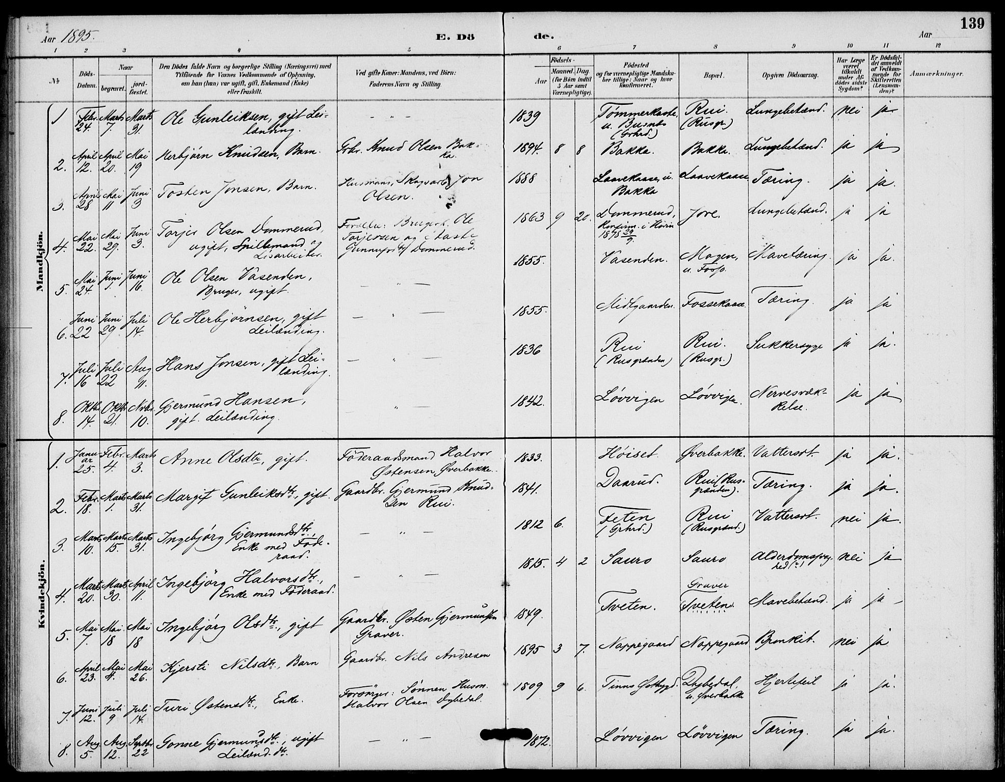 Gransherad kirkebøker, AV/SAKO-A-267/F/Fb/L0005: Parish register (official) no. II 5, 1887-1916, p. 139