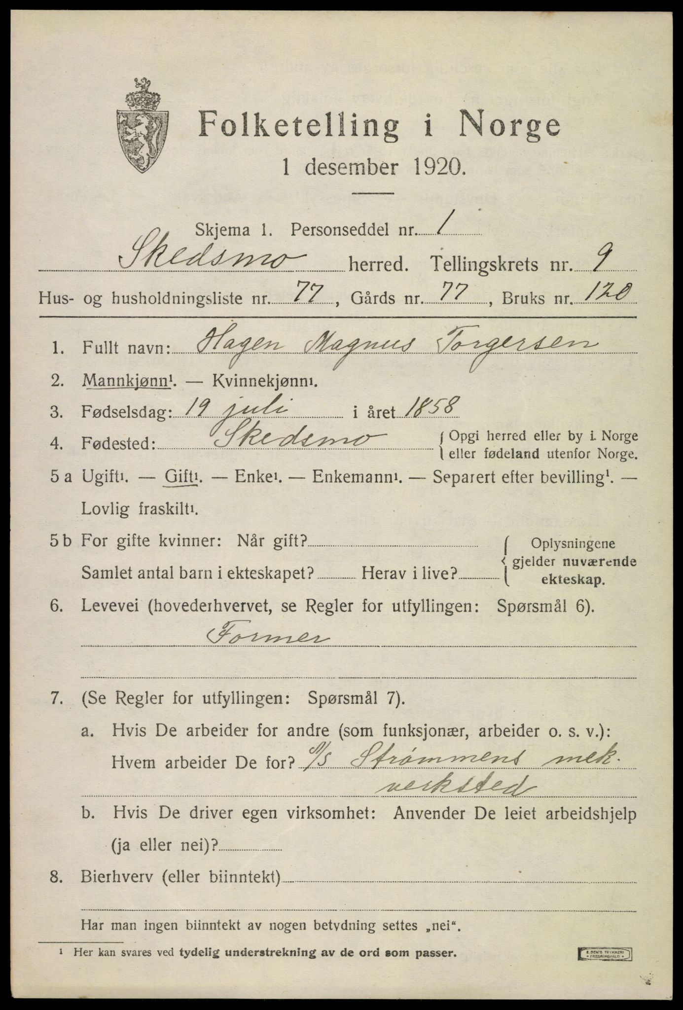 SAO, 1920 census for Skedsmo, 1920, p. 11611