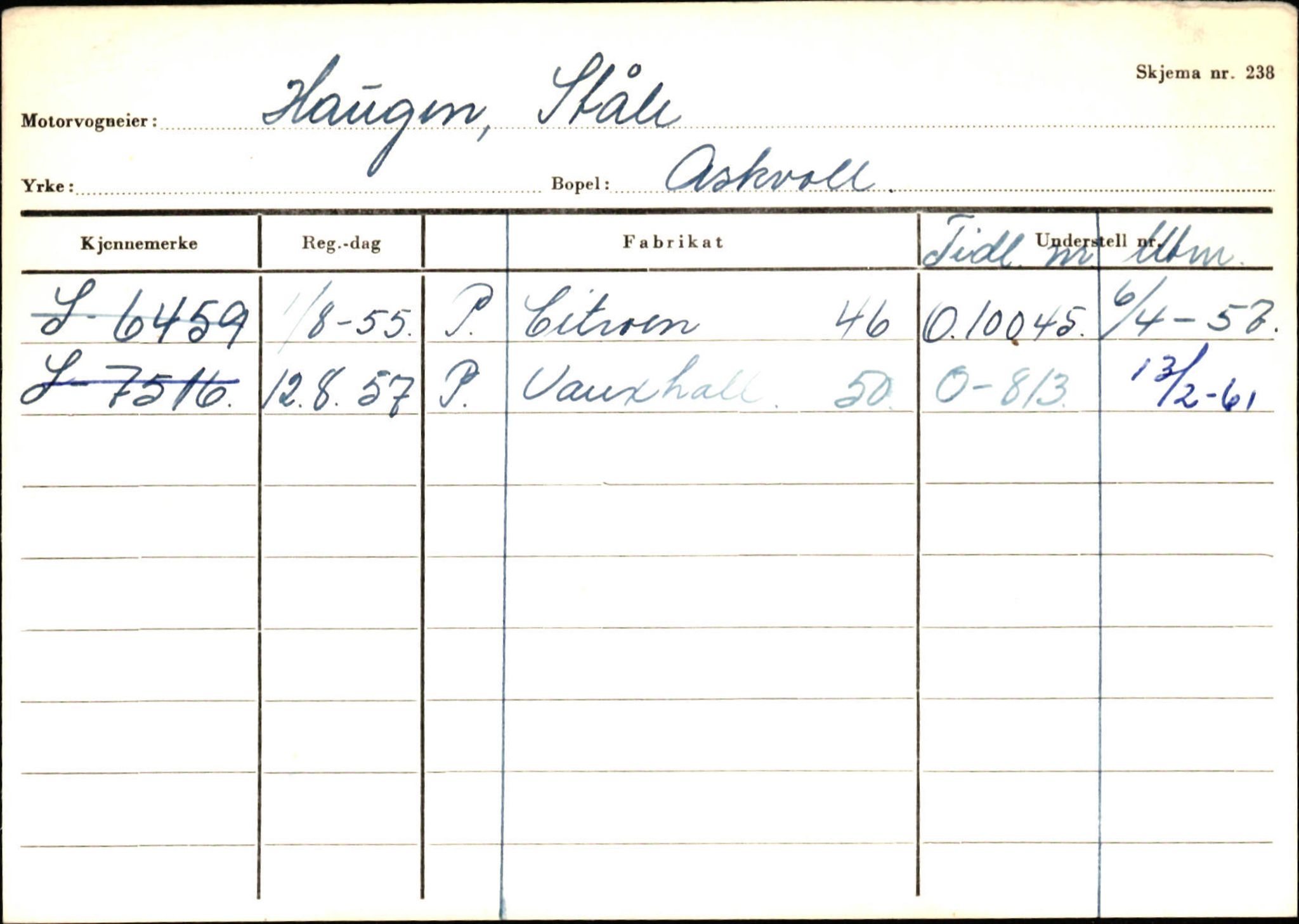 Statens vegvesen, Sogn og Fjordane vegkontor, SAB/A-5301/4/F/L0132: Eigarregister Askvoll A-Å. Balestrand A-Å, 1945-1975, p. 501