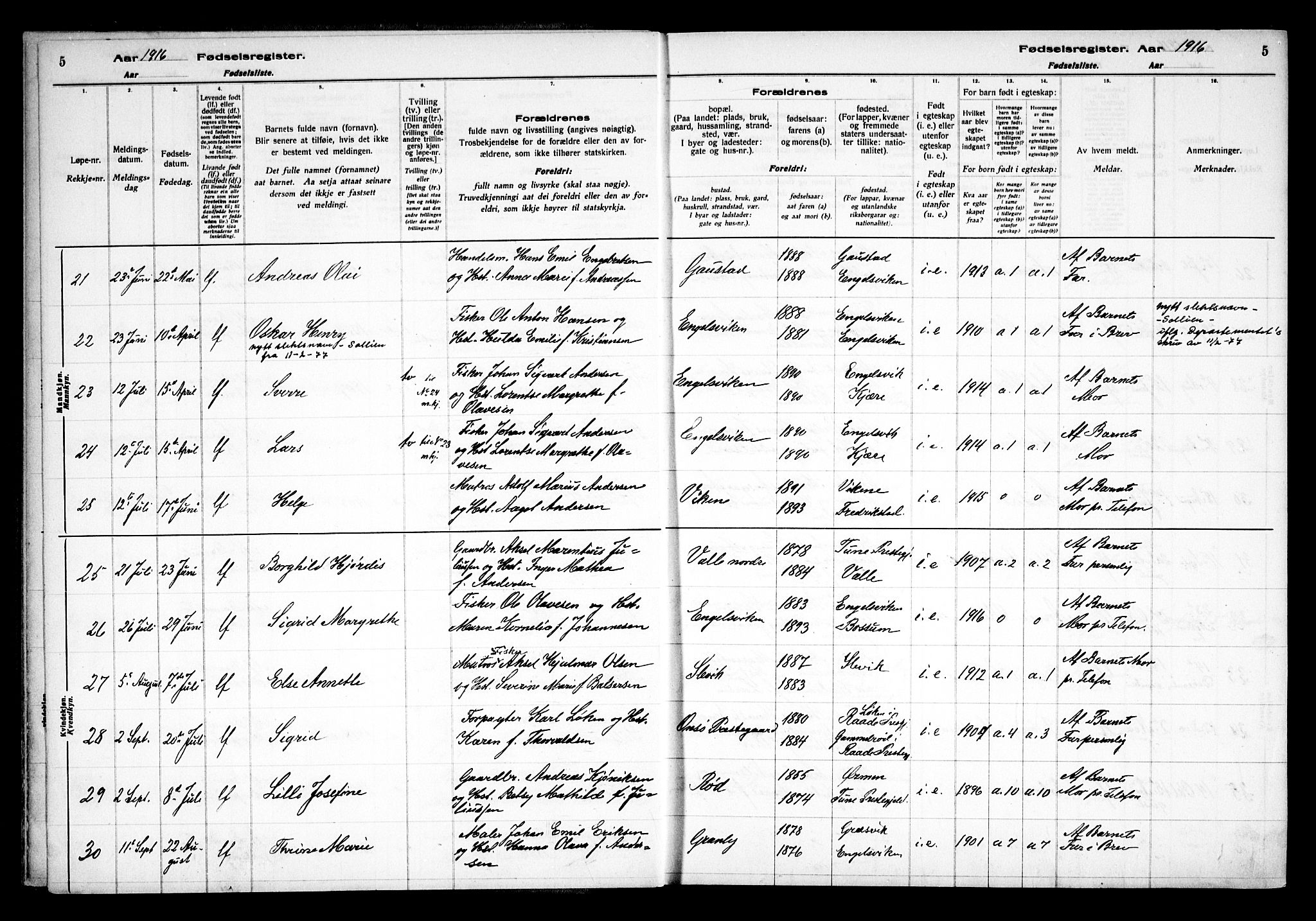 Onsøy prestekontor Kirkebøker, AV/SAO-A-10914/J/Ja/L0001: Birth register no. I 1, 1916-1937, p. 5