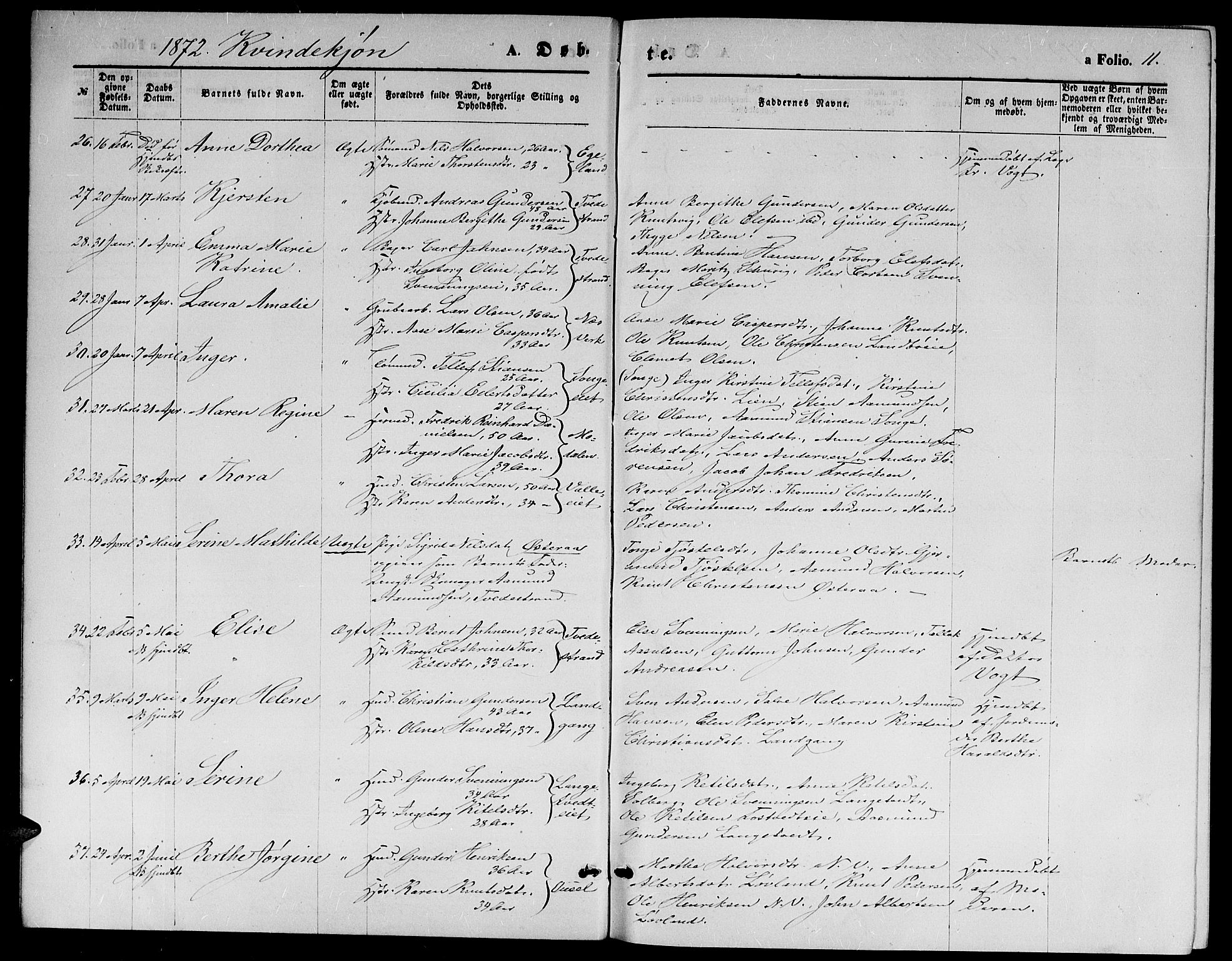 Holt sokneprestkontor, AV/SAK-1111-0021/F/Fb/L0009: Parish register (copy) no. B 9, 1871-1883, p. 11