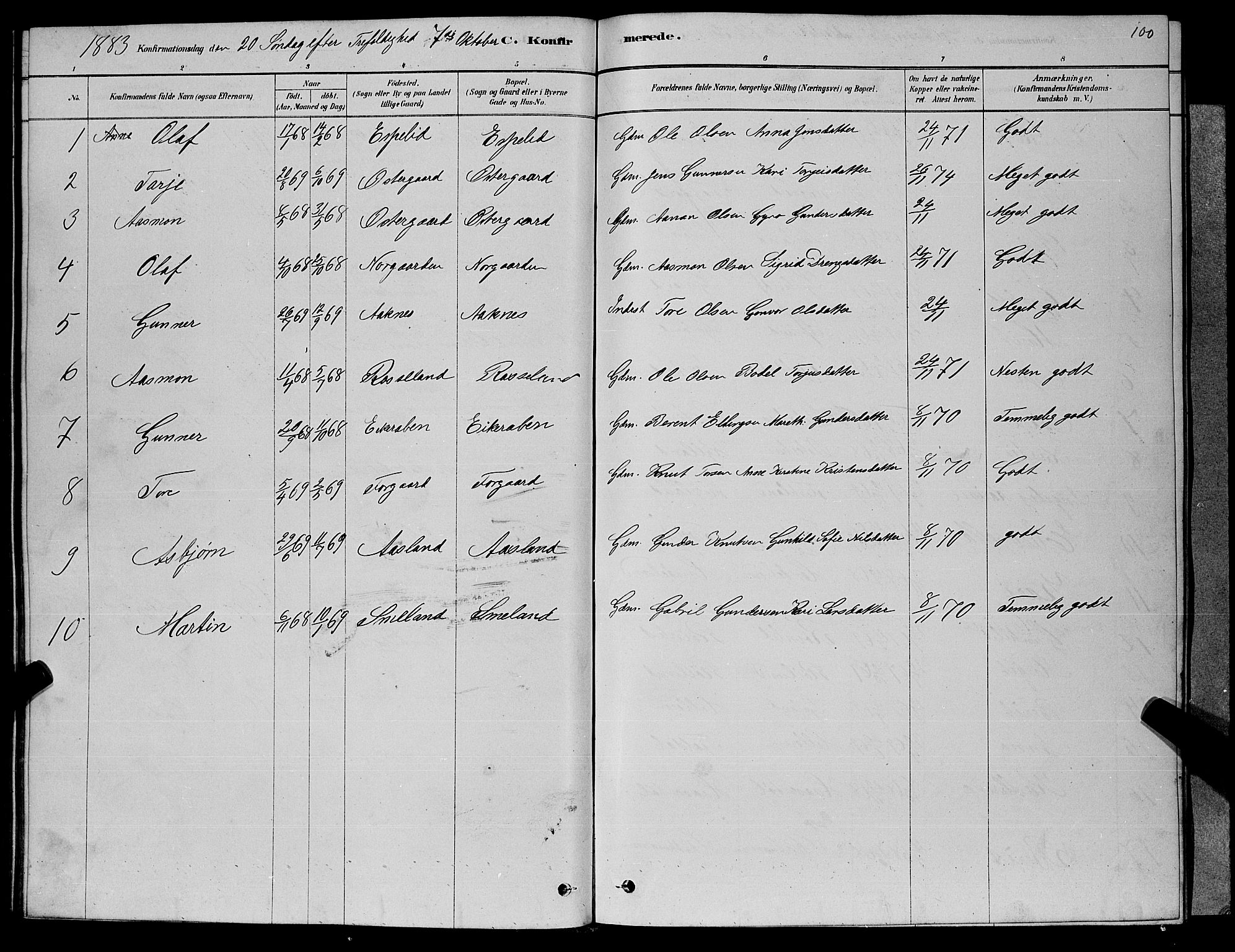 Åseral sokneprestkontor, AV/SAK-1111-0051/F/Fb/L0002: Parish register (copy) no. B 2, 1878-1899, p. 100