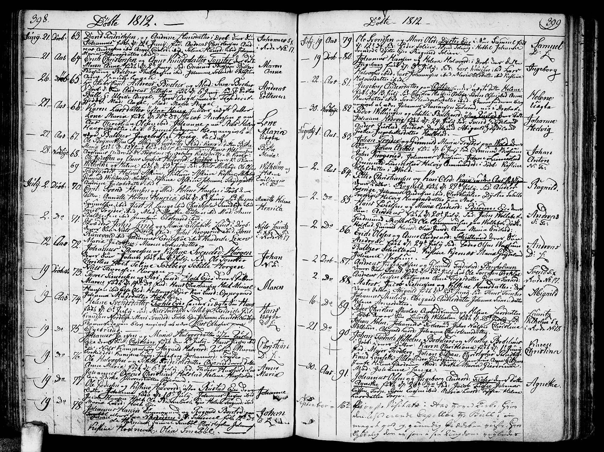 Ås prestekontor Kirkebøker, SAO/A-10894/F/Fa/L0002: Parish register (official) no. I 2, 1778-1813, p. 398-399