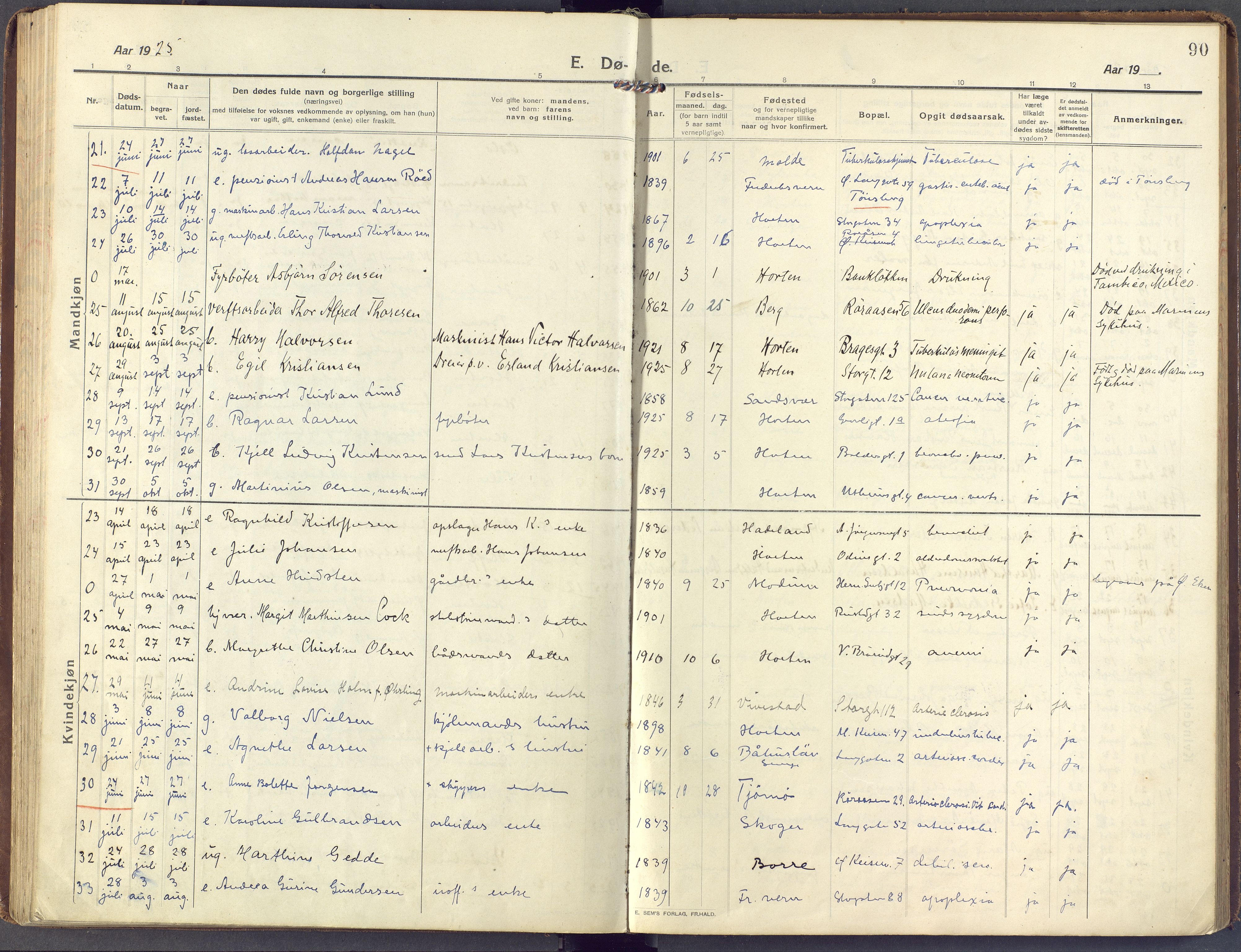 Horten kirkebøker, AV/SAKO-A-348/F/Fa/L0007: Parish register (official) no. 7, 1913-1926, p. 90