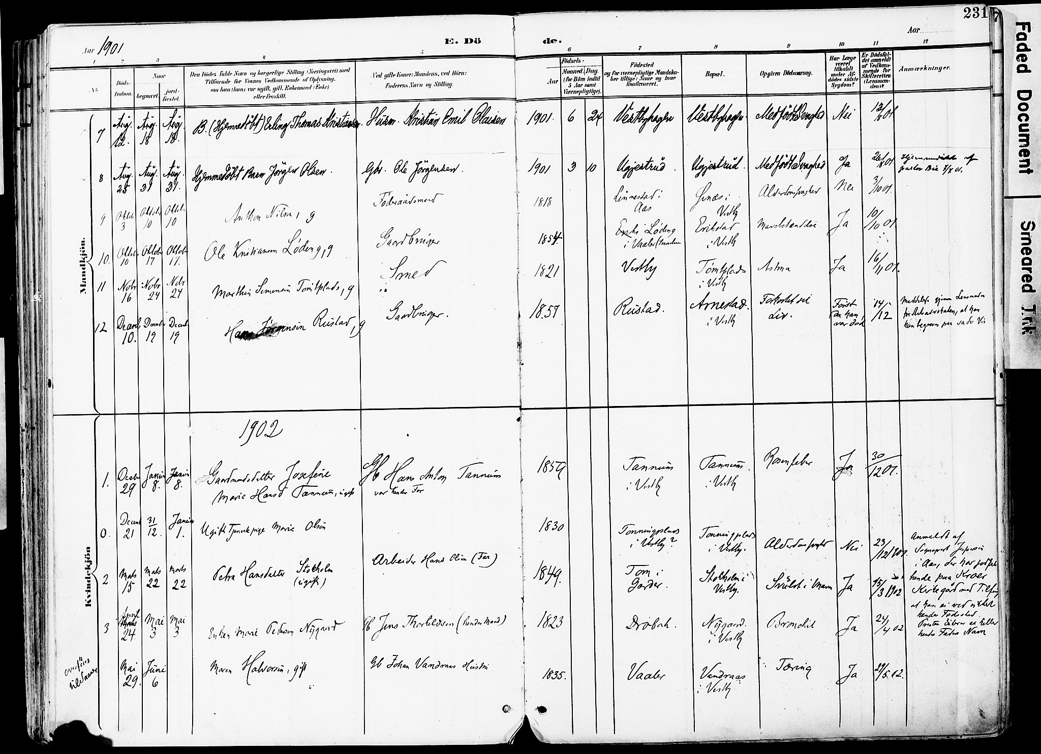 Vestby prestekontor Kirkebøker, SAO/A-10893/F/Fa/L0010: Parish register (official) no. I 10, 1900-1926, p. 231