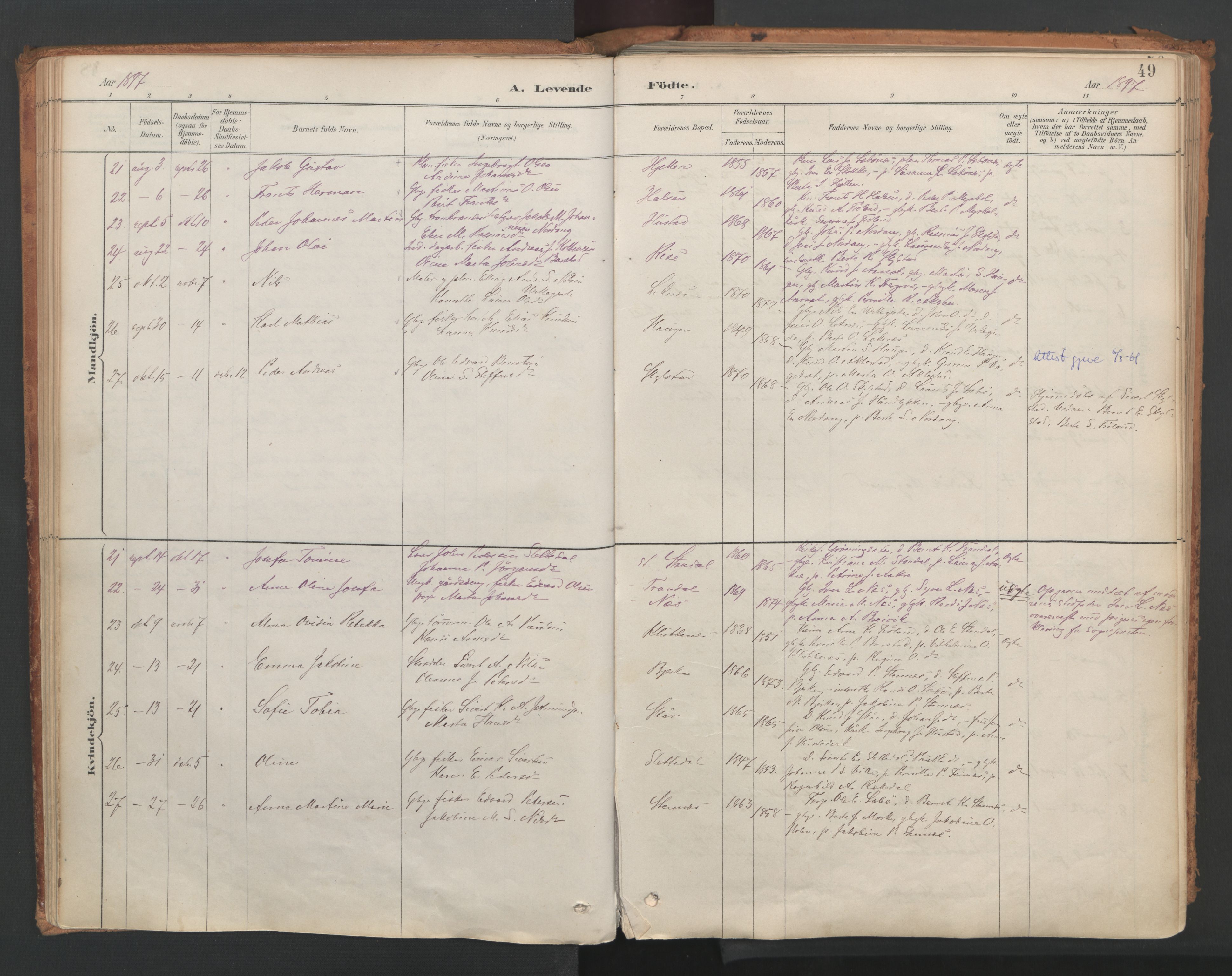Ministerialprotokoller, klokkerbøker og fødselsregistre - Møre og Romsdal, SAT/A-1454/515/L0211: Parish register (official) no. 515A07, 1886-1910, p. 49