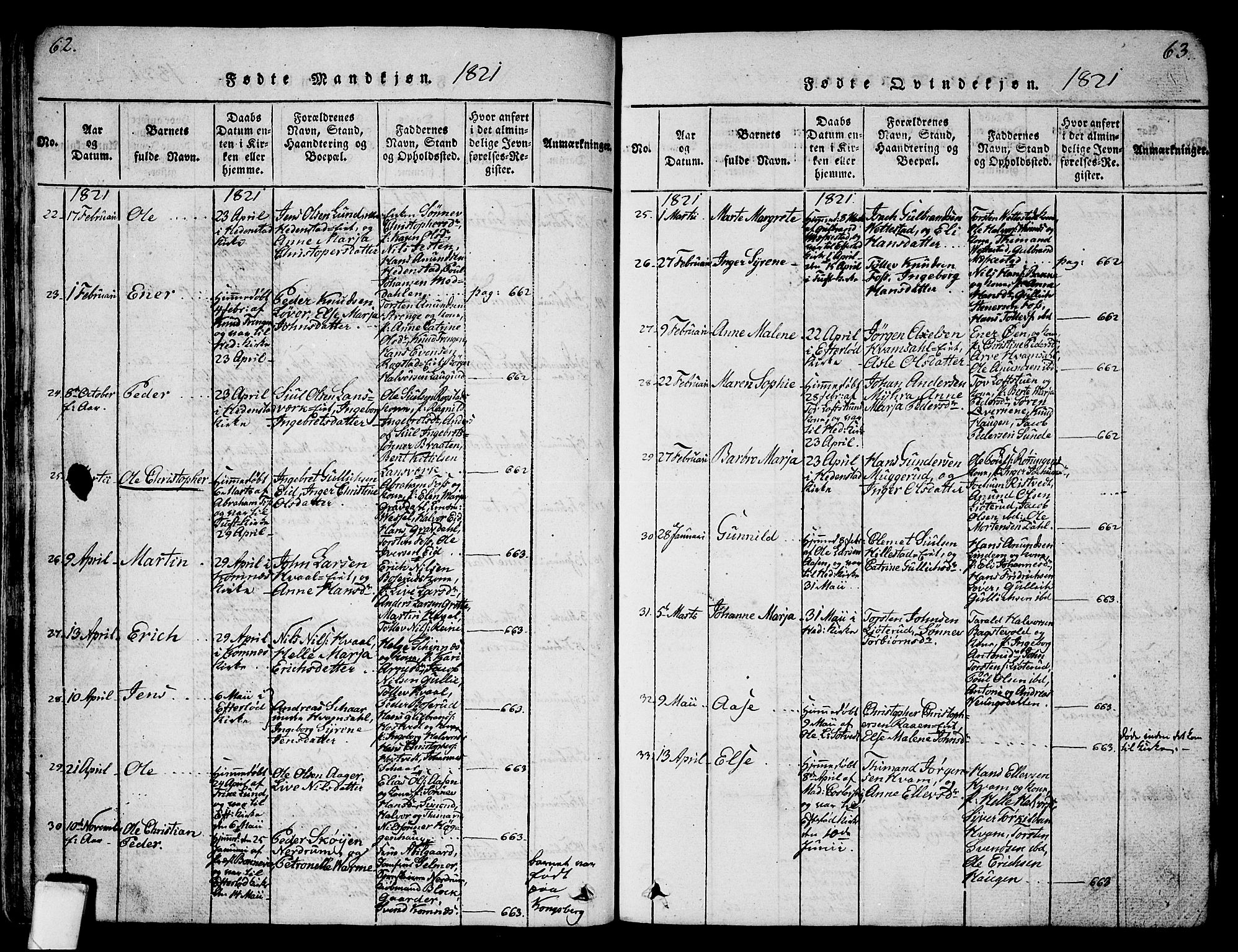 Sandsvær kirkebøker, AV/SAKO-A-244/G/Ga/L0003: Parish register (copy) no. I 3, 1817-1839, p. 62-63