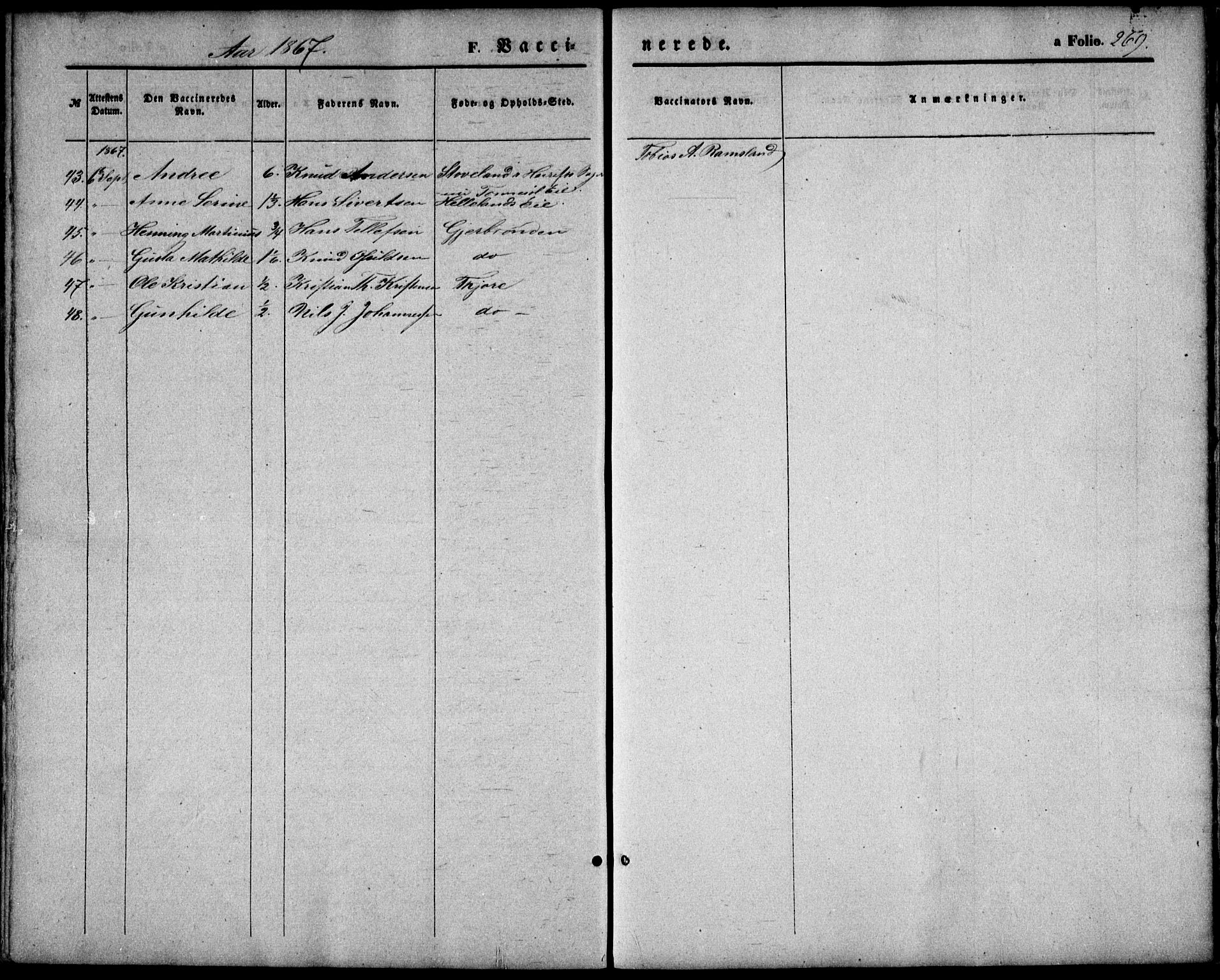 Hommedal sokneprestkontor, AV/SAK-1111-0023/F/Fa/Fab/L0005: Parish register (official) no. A 5, 1861-1877, p. 269