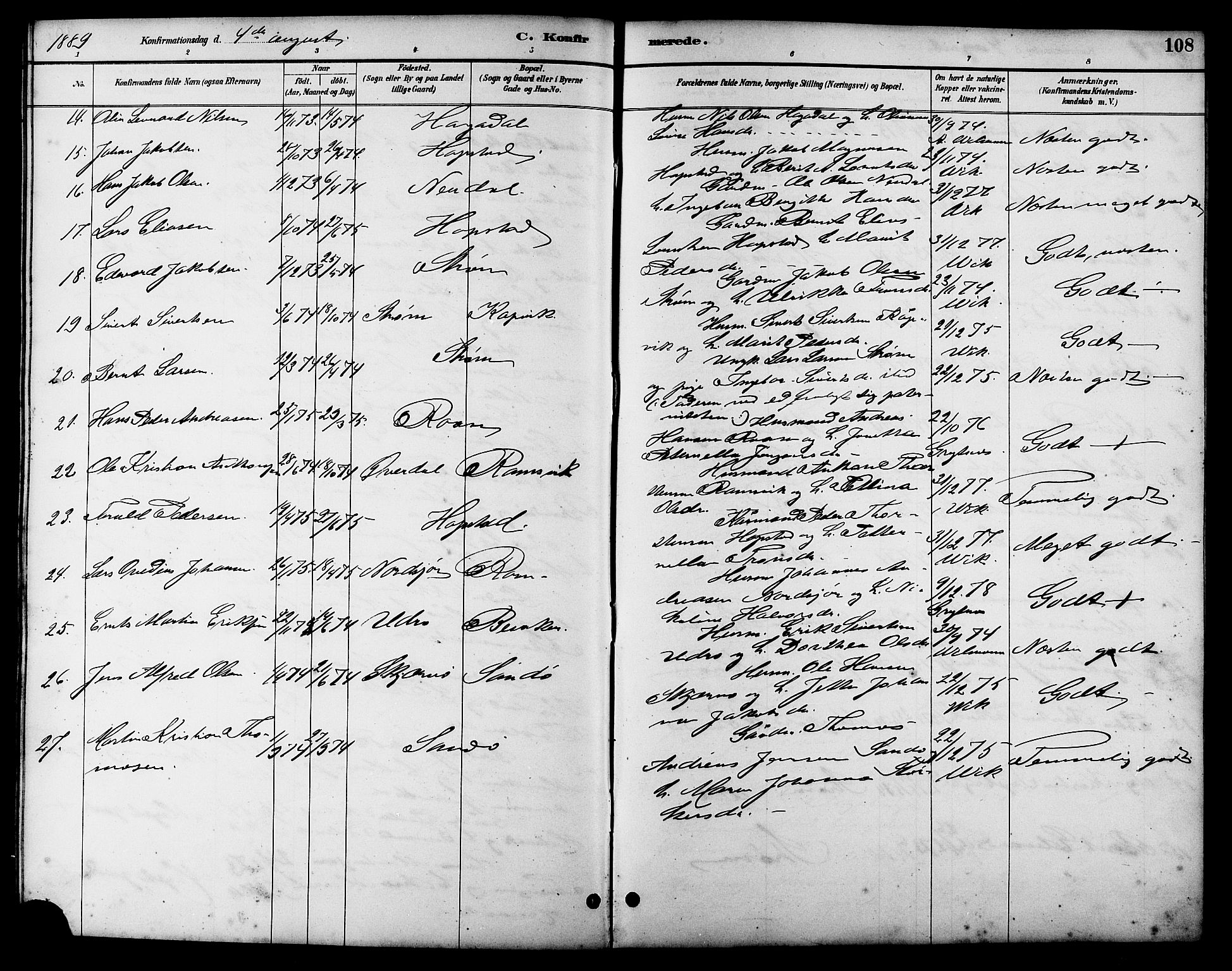 Ministerialprotokoller, klokkerbøker og fødselsregistre - Sør-Trøndelag, SAT/A-1456/657/L0716: Parish register (copy) no. 657C03, 1889-1904, p. 108