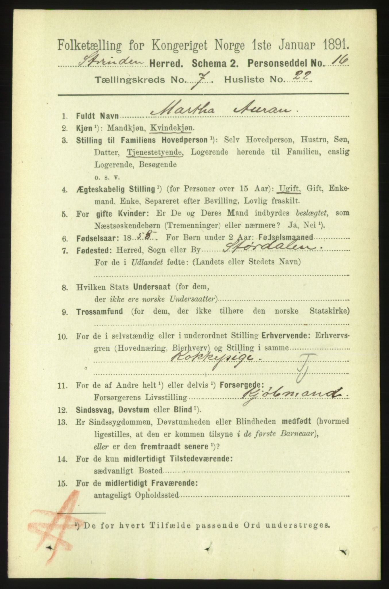 RA, 1891 census for 1660 Strinda, 1891, p. 6419