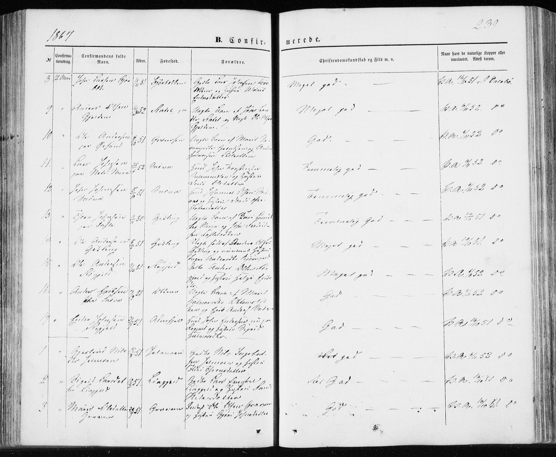 Ministerialprotokoller, klokkerbøker og fødselsregistre - Møre og Romsdal, SAT/A-1454/590/L1013: Parish register (official) no. 590A05, 1847-1877, p. 239