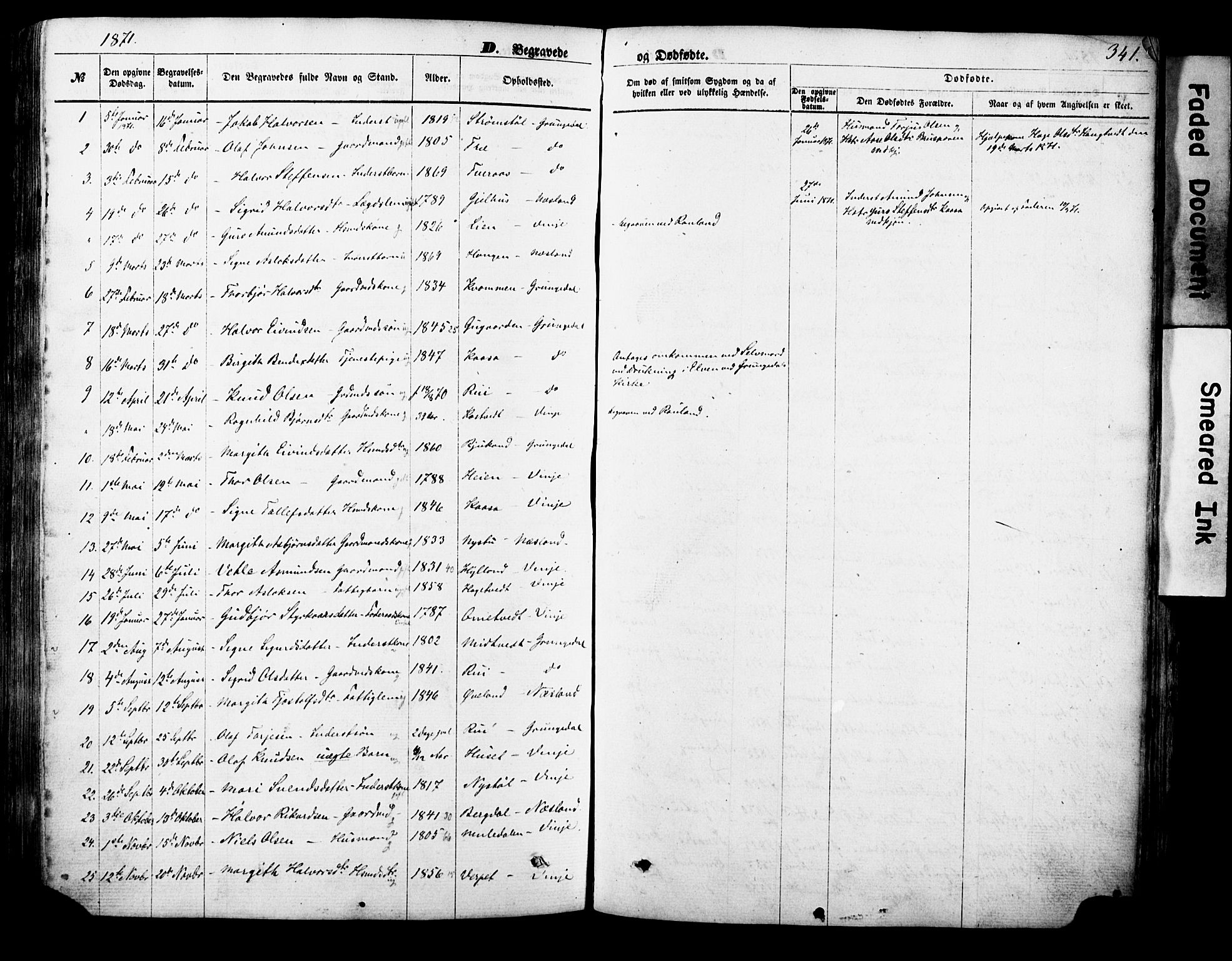 Vinje kirkebøker, SAKO/A-312/F/Fa/L0005: Parish register (official) no. I 5, 1870-1886, p. 341