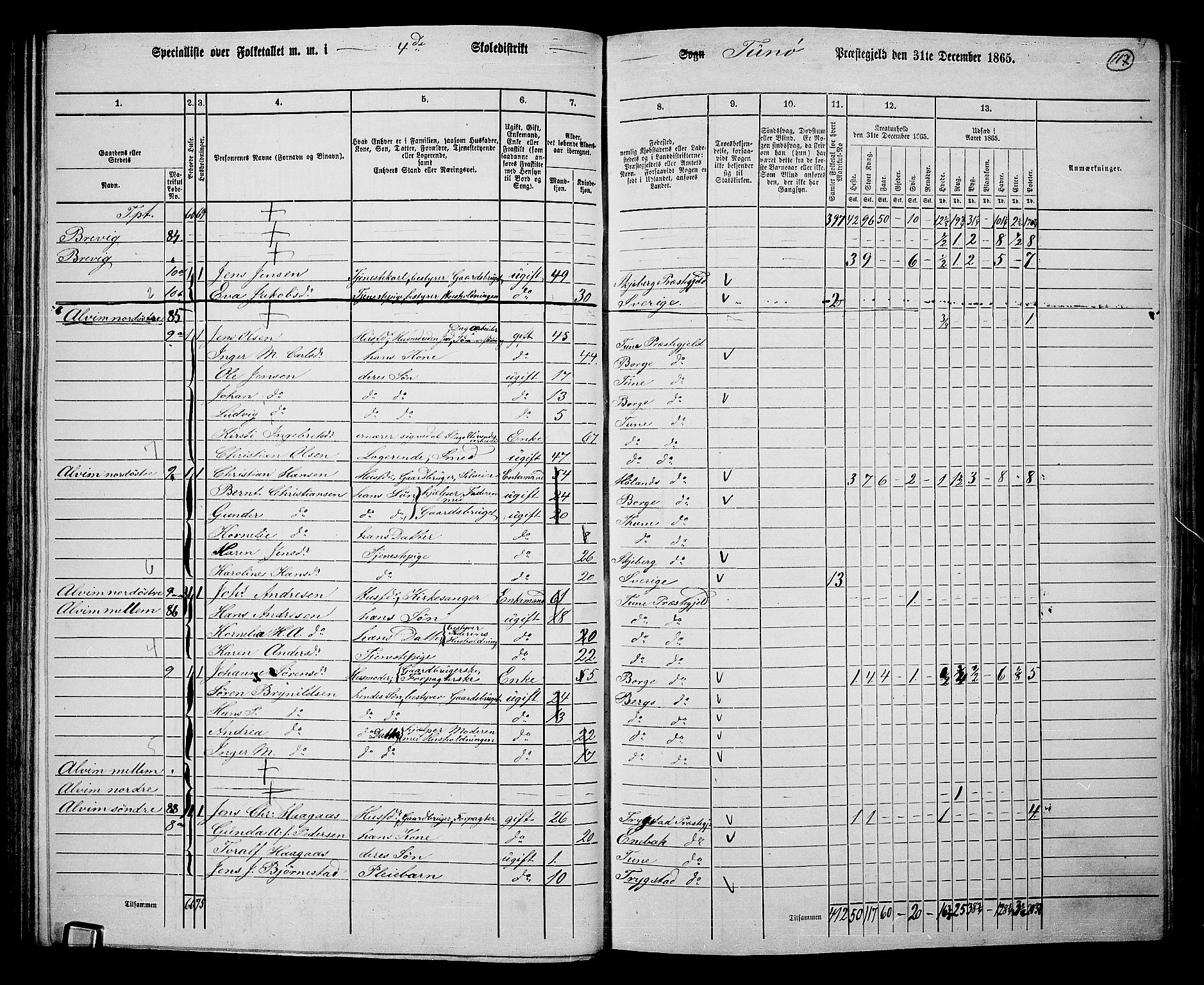 RA, 1865 census for Tune, 1865, p. 110