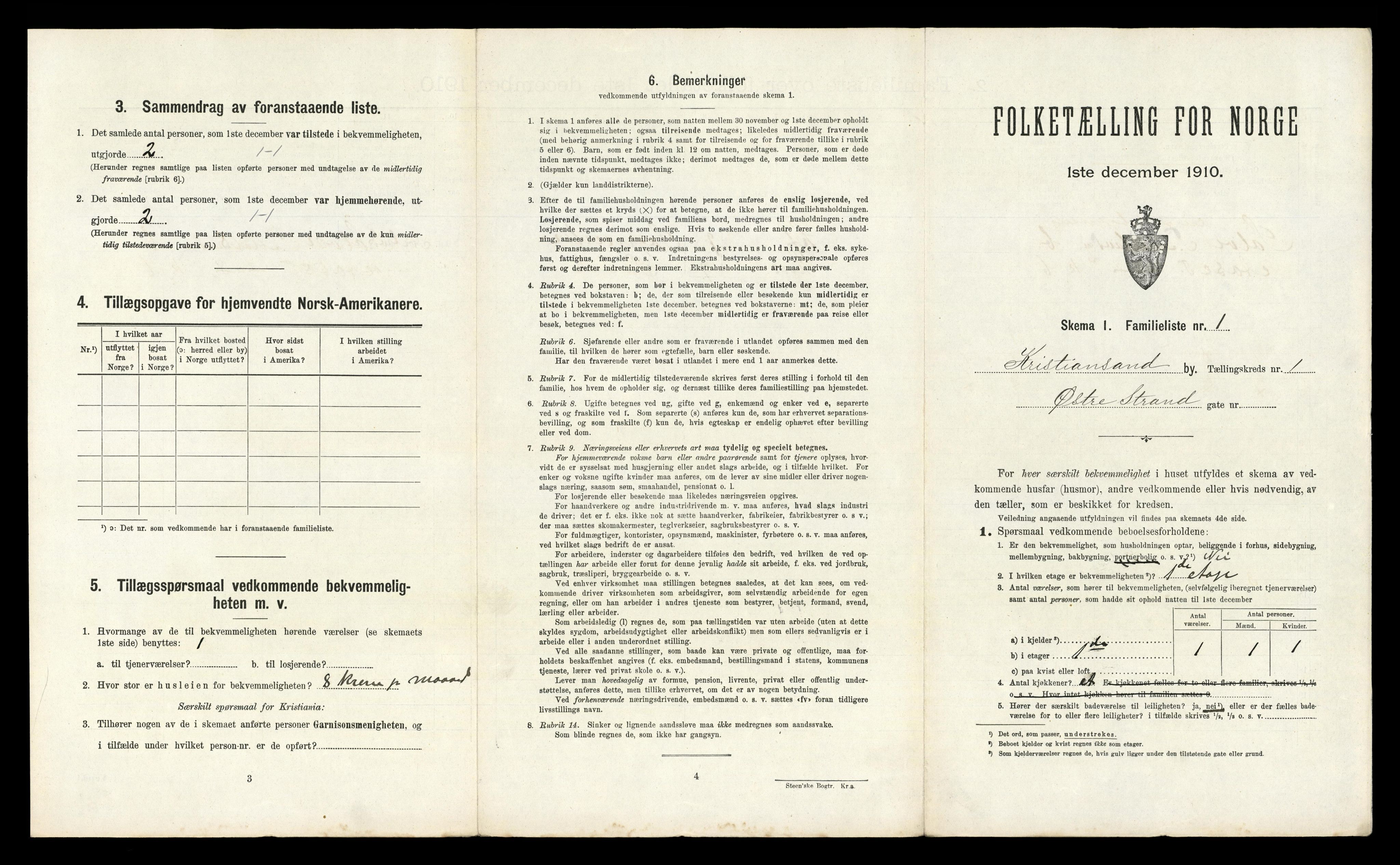 RA, 1910 census for Kristiansand, 1910, p. 190