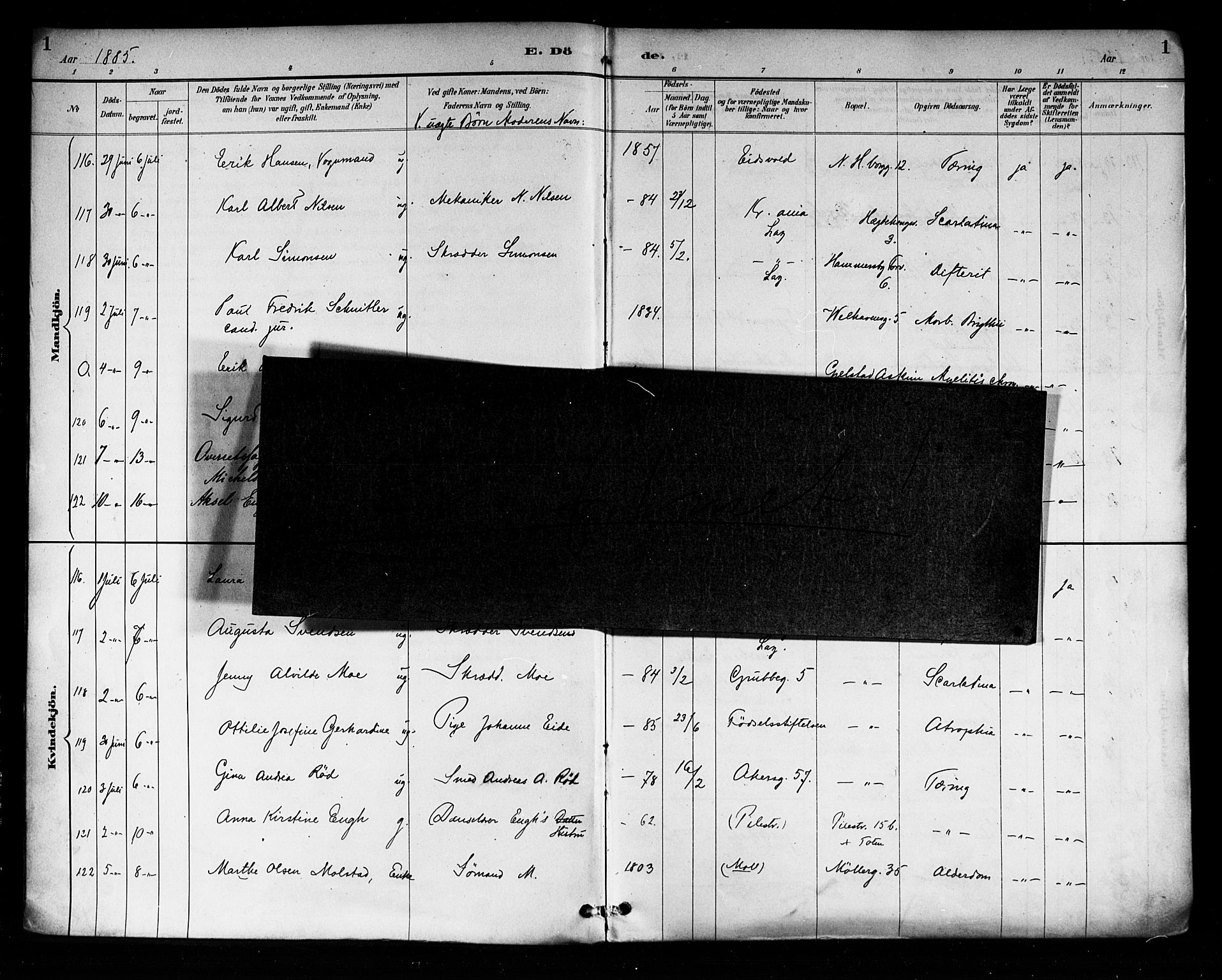 Trefoldighet prestekontor Kirkebøker, AV/SAO-A-10882/F/Fd/L0003: Parish register (official) no. IV 3, 1885-1896, p. 1
