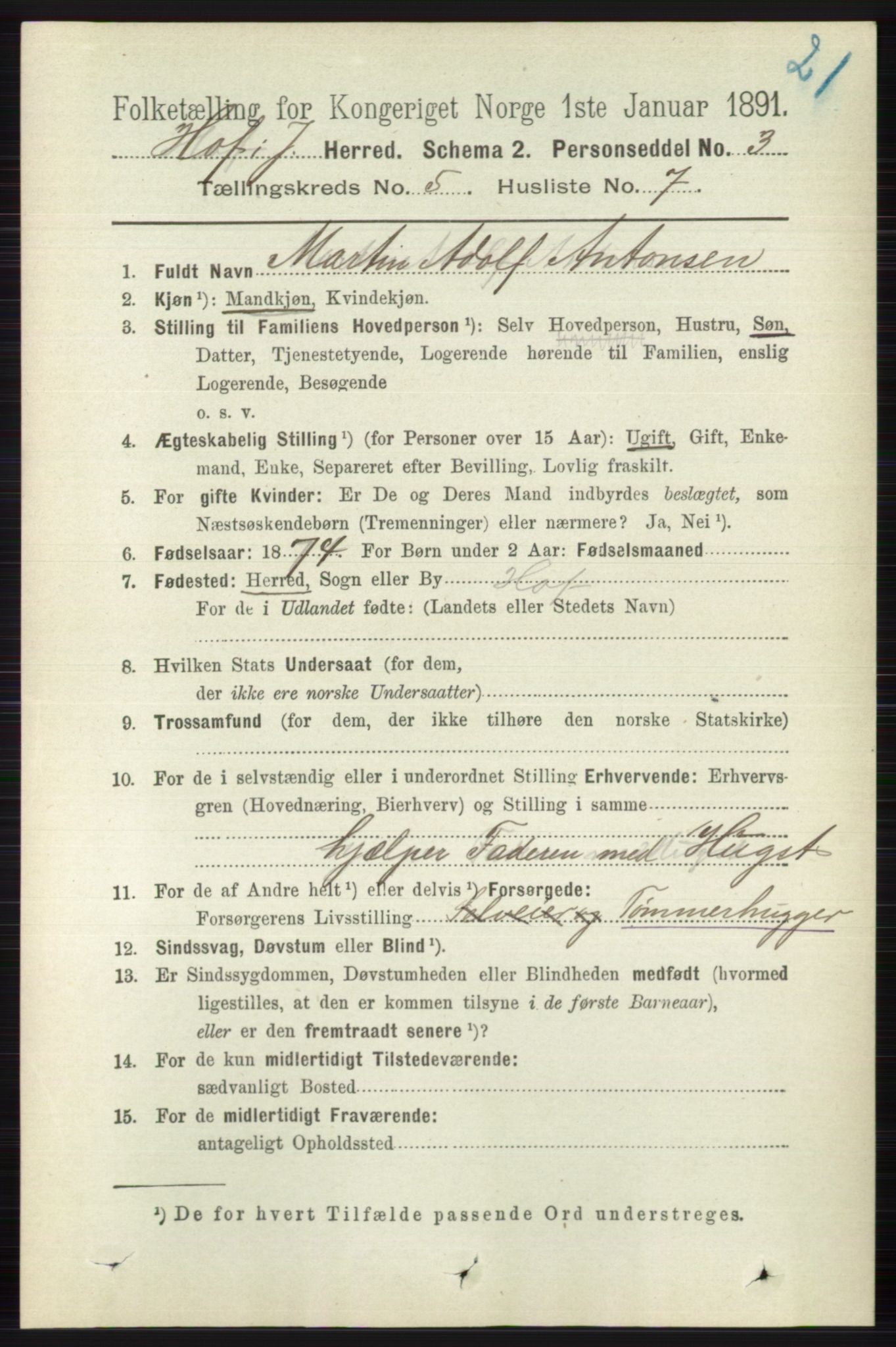 RA, 1891 census for 0714 Hof, 1891, p. 1528