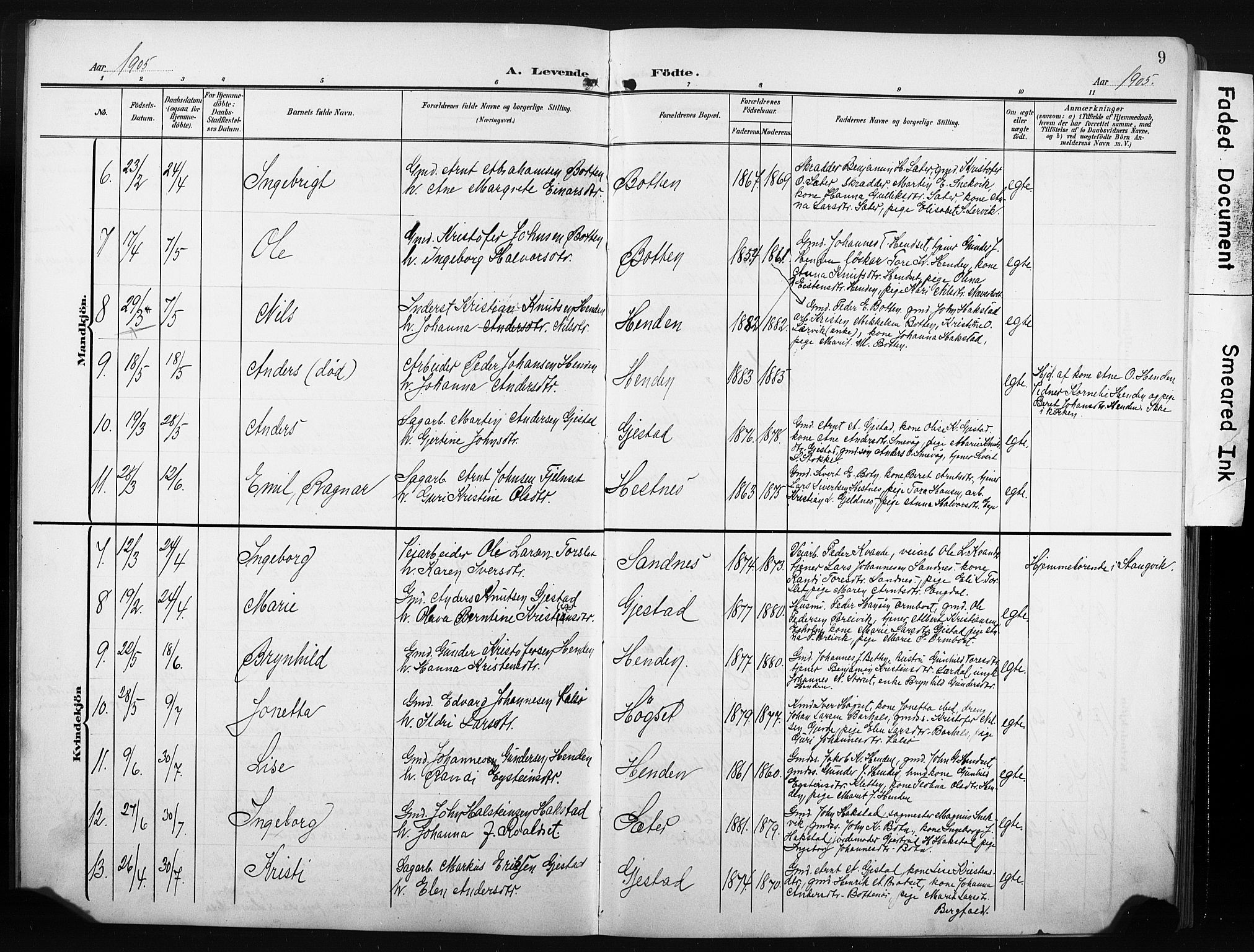 Ministerialprotokoller, klokkerbøker og fødselsregistre - Møre og Romsdal, AV/SAT-A-1454/580/L0927: Parish register (copy) no. 580C02, 1904-1932, p. 9