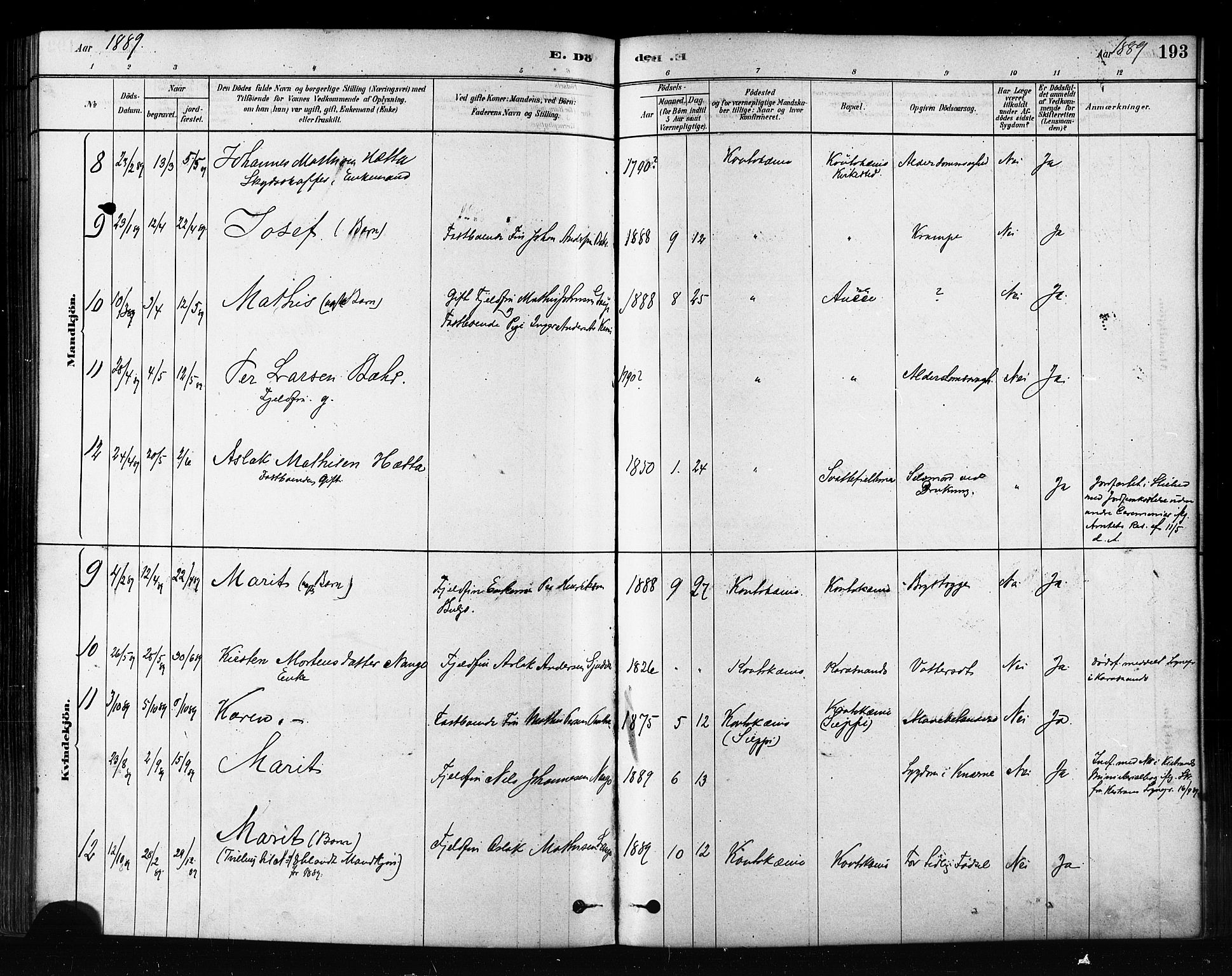 Kautokeino sokneprestembete, AV/SATØ-S-1340/H/Ha/L0004.kirke: Parish register (official) no. 4, 1877-1896, p. 193