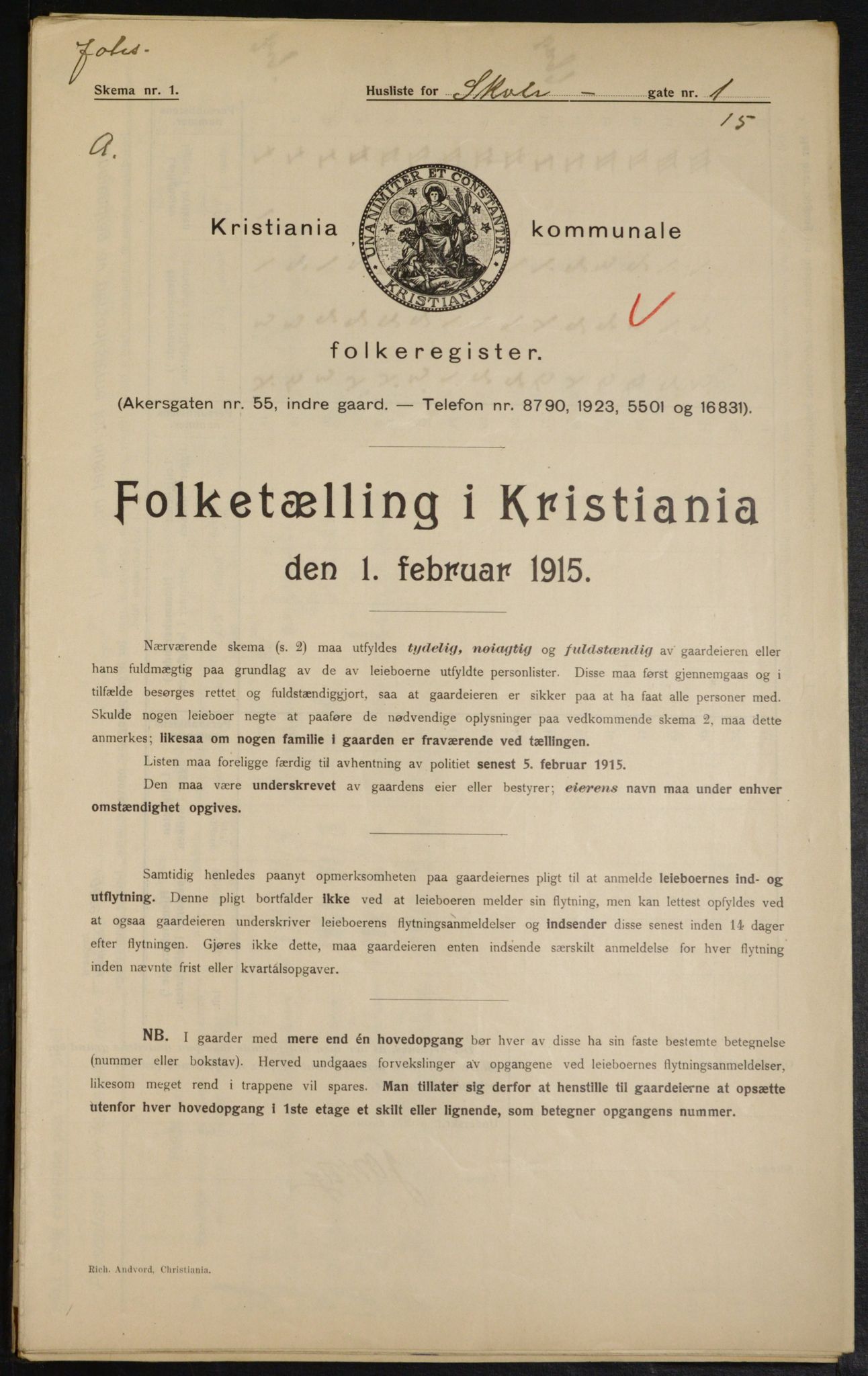 OBA, Municipal Census 1915 for Kristiania, 1915, p. 96124