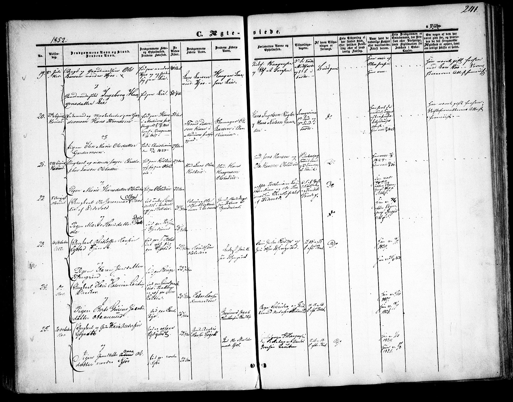 Ullensaker prestekontor Kirkebøker, AV/SAO-A-10236a/F/Fa/L0015.a: Parish register (official) no. I 15A, 1851-1862, p. 241