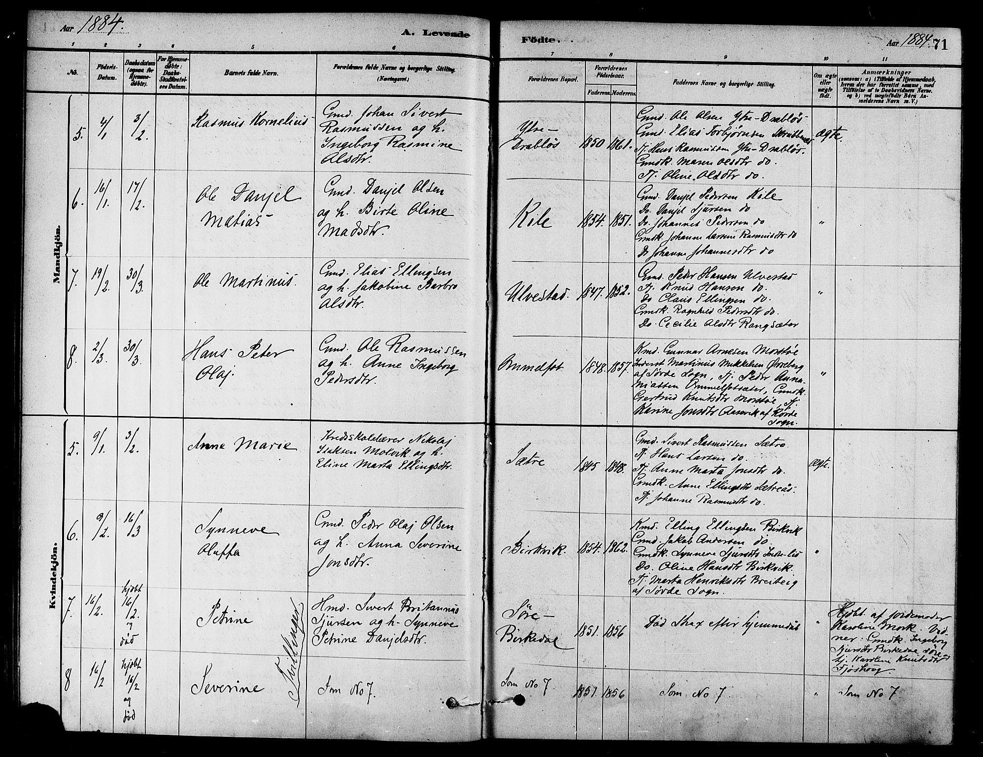 Ministerialprotokoller, klokkerbøker og fødselsregistre - Møre og Romsdal, AV/SAT-A-1454/511/L0141: Parish register (official) no. 511A08, 1878-1890, p. 71