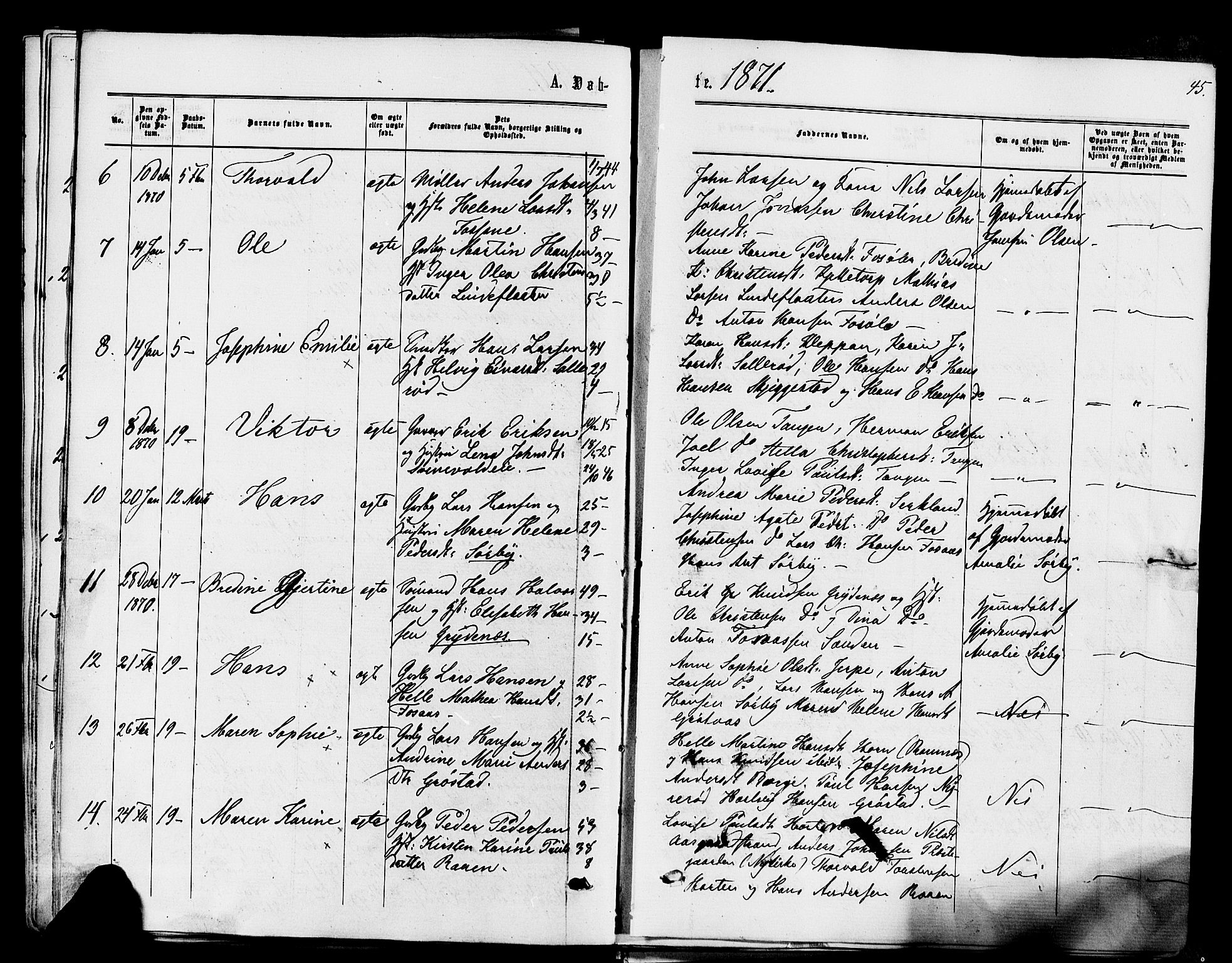 Våle kirkebøker, AV/SAKO-A-334/F/Fa/L0010: Parish register (official) no. I 10, 1861-1877, p. 45