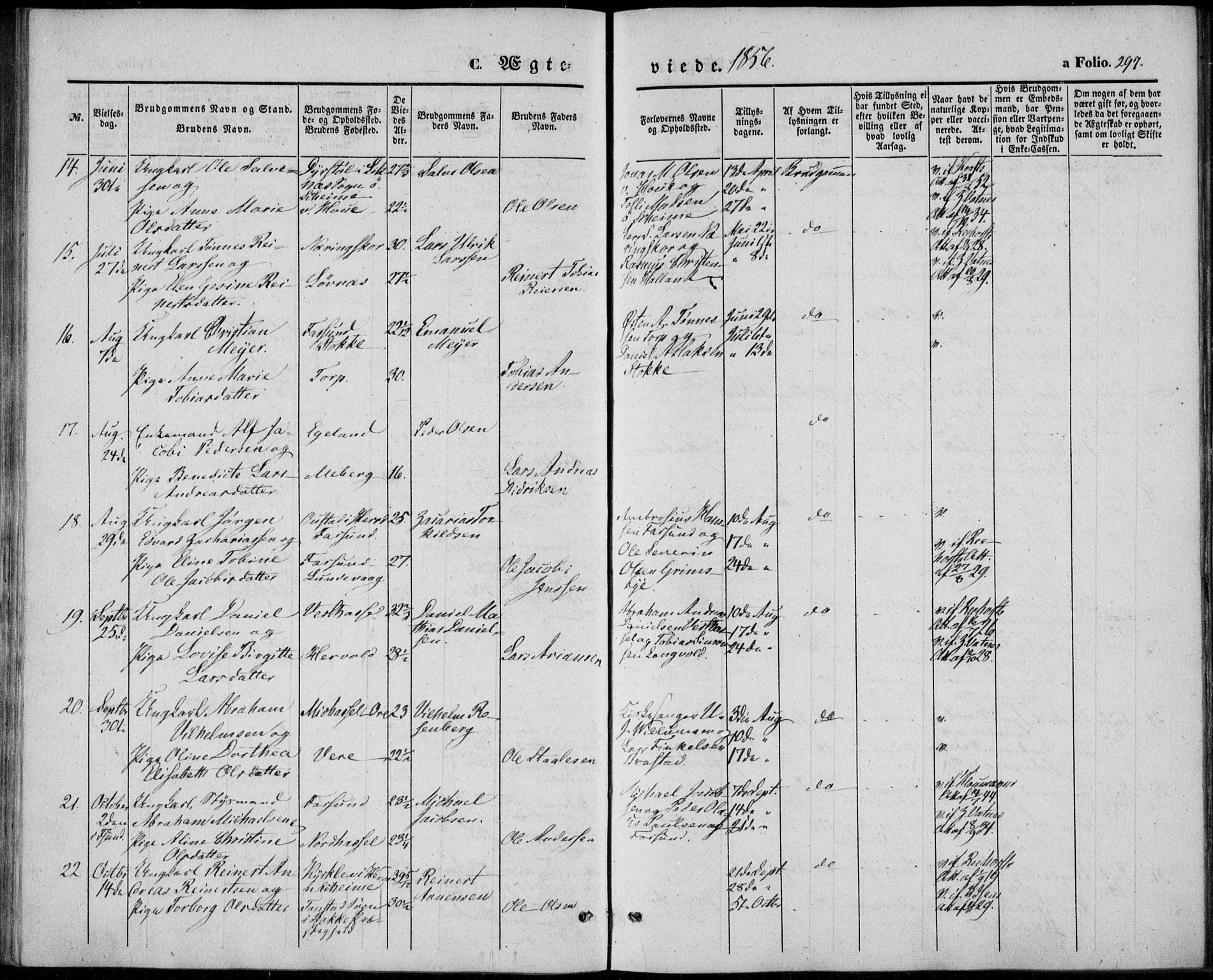 Lista sokneprestkontor, AV/SAK-1111-0027/F/Fb/L0002: Parish register (copy) no. B 2, 1847-1862, p. 297