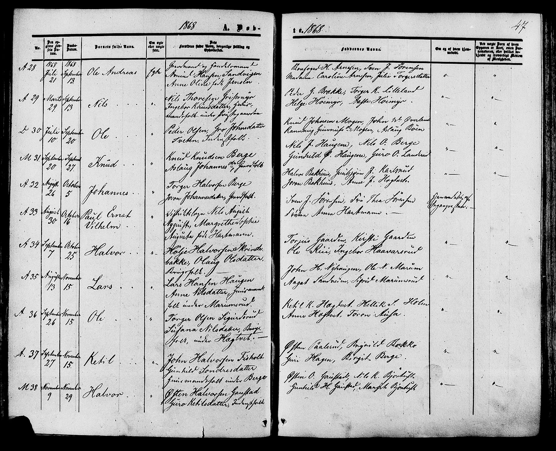 Tinn kirkebøker, AV/SAKO-A-308/F/Fa/L0006: Parish register (official) no. I 6, 1857-1878, p. 47