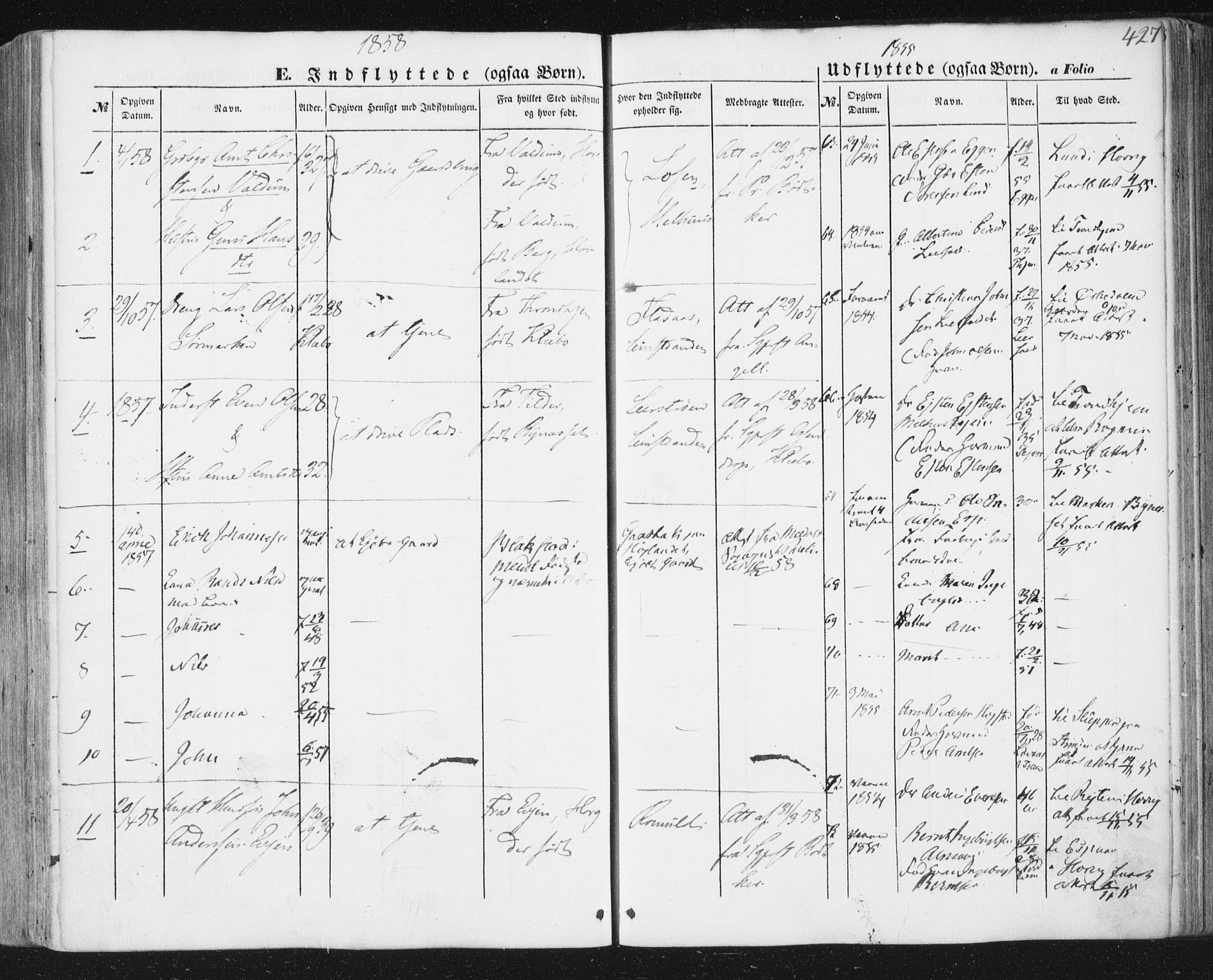 Ministerialprotokoller, klokkerbøker og fødselsregistre - Sør-Trøndelag, SAT/A-1456/691/L1076: Parish register (official) no. 691A08, 1852-1861, p. 427