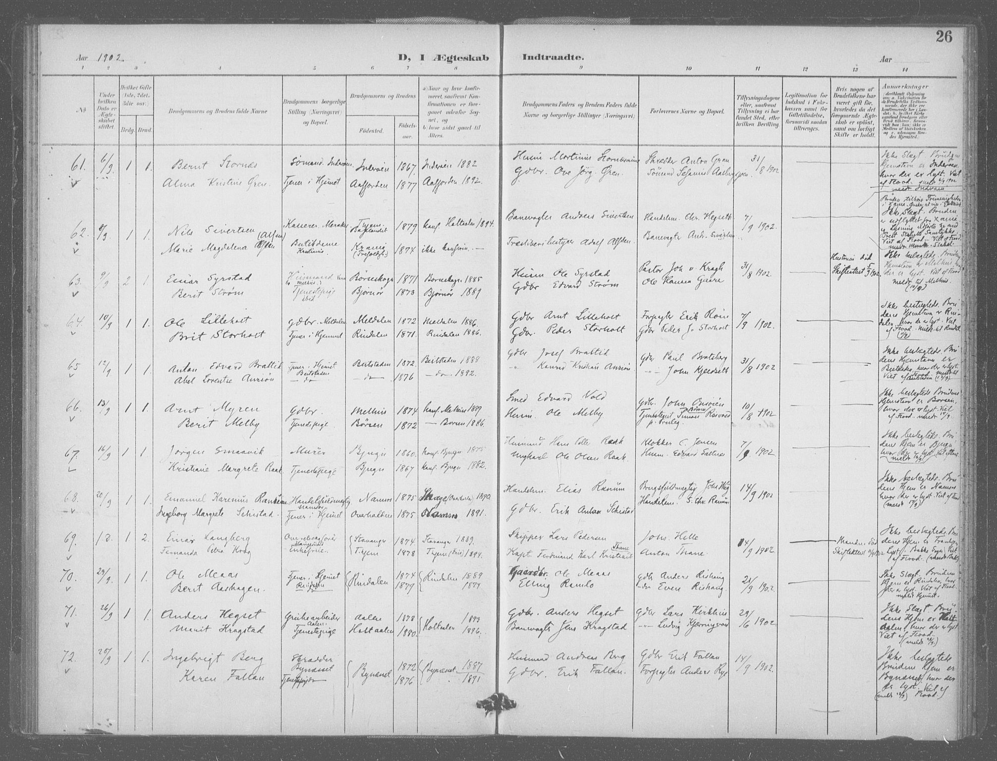 Ministerialprotokoller, klokkerbøker og fødselsregistre - Sør-Trøndelag, AV/SAT-A-1456/601/L0077: Curate's parish register no. 601B10, 1900-1907, p. 26