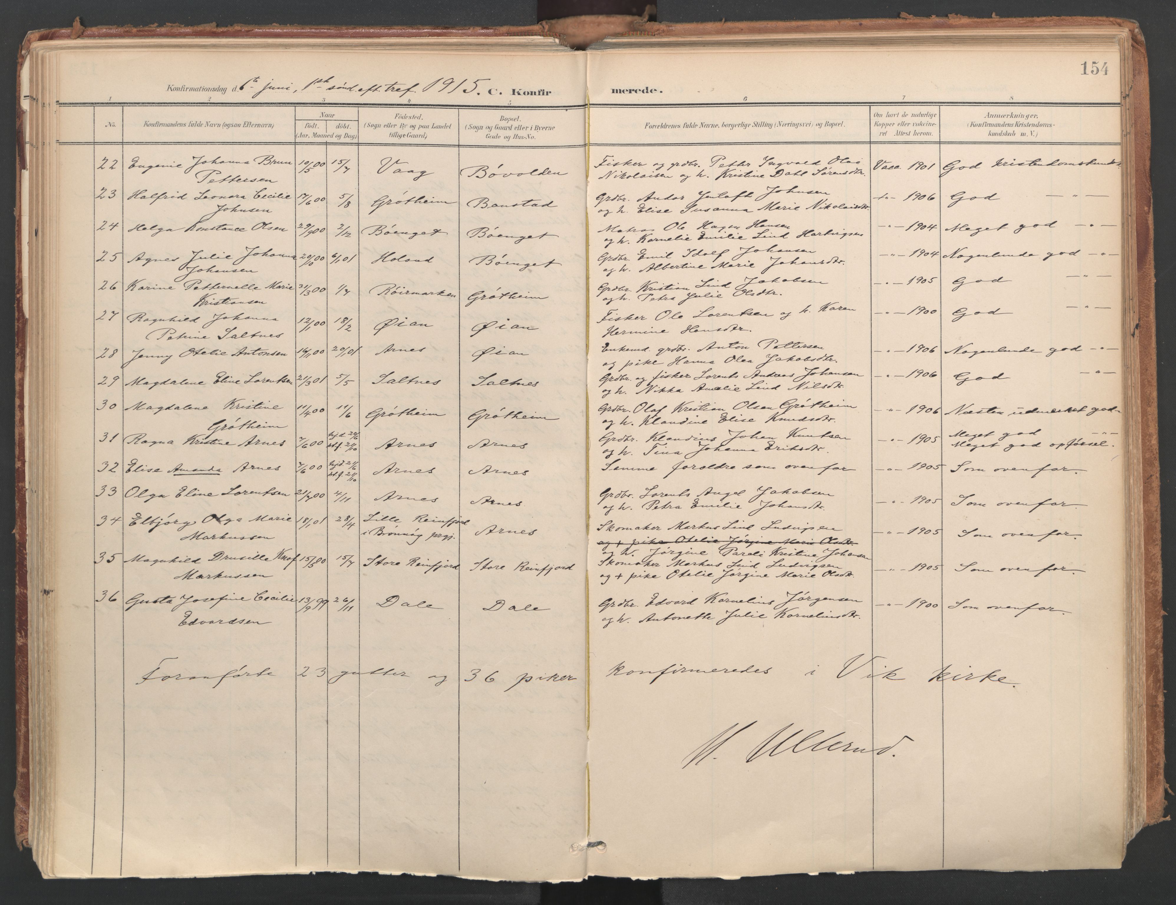 Ministerialprotokoller, klokkerbøker og fødselsregistre - Nordland, AV/SAT-A-1459/812/L0180: Parish register (official) no. 812A09, 1901-1915, p. 154