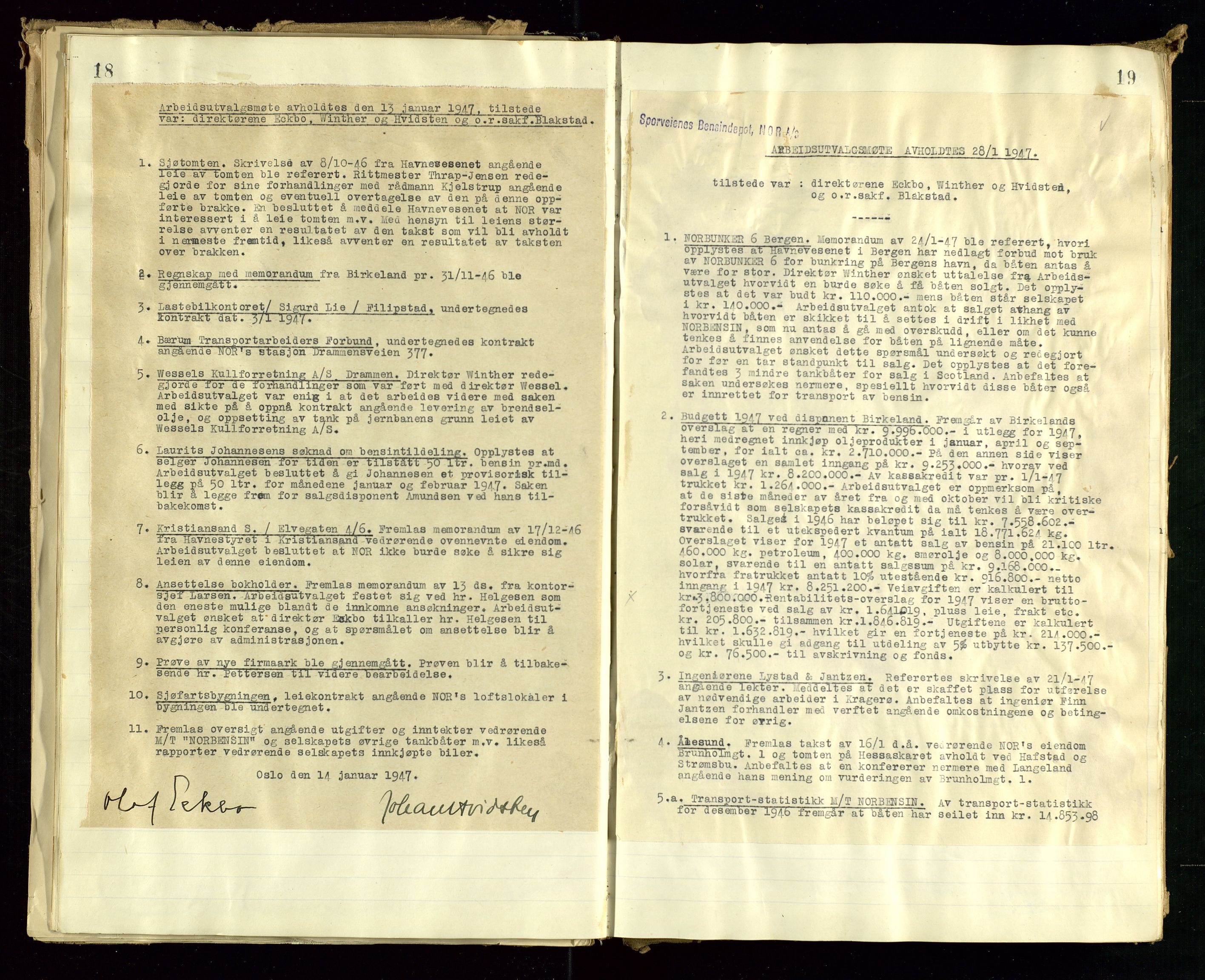 Pa 1514 - Sporveienes Bensindepot, Norsk Oljeraffineri A/S, AV/SAST-A-101919/A/L0001/0002: Styreprotokoll. Forhandlingsprotokoll Arbeidsutvaget / Forhandlingsprotokoll Arbeidsutvalget, 1946-1951, p. 17