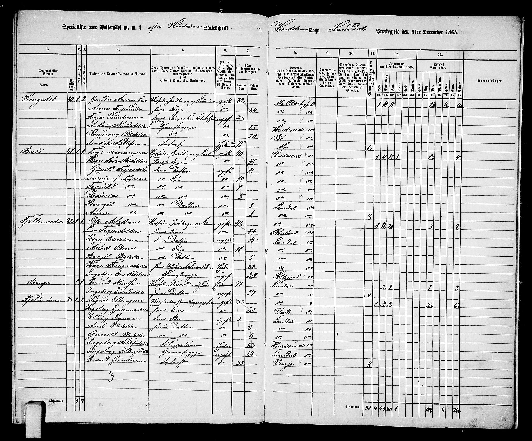 RA, 1865 census for Lårdal, 1865, p. 60