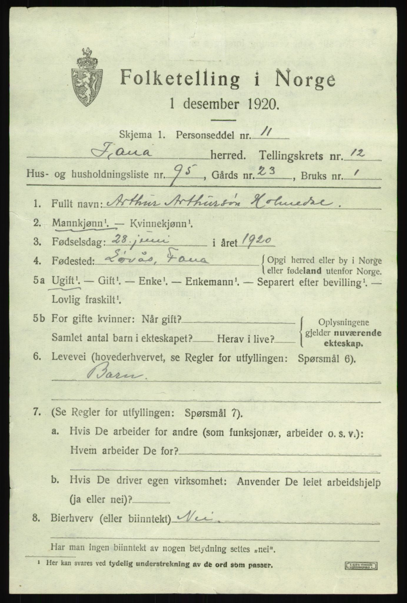 SAB, 1920 census for Fana, 1920, p. 19713