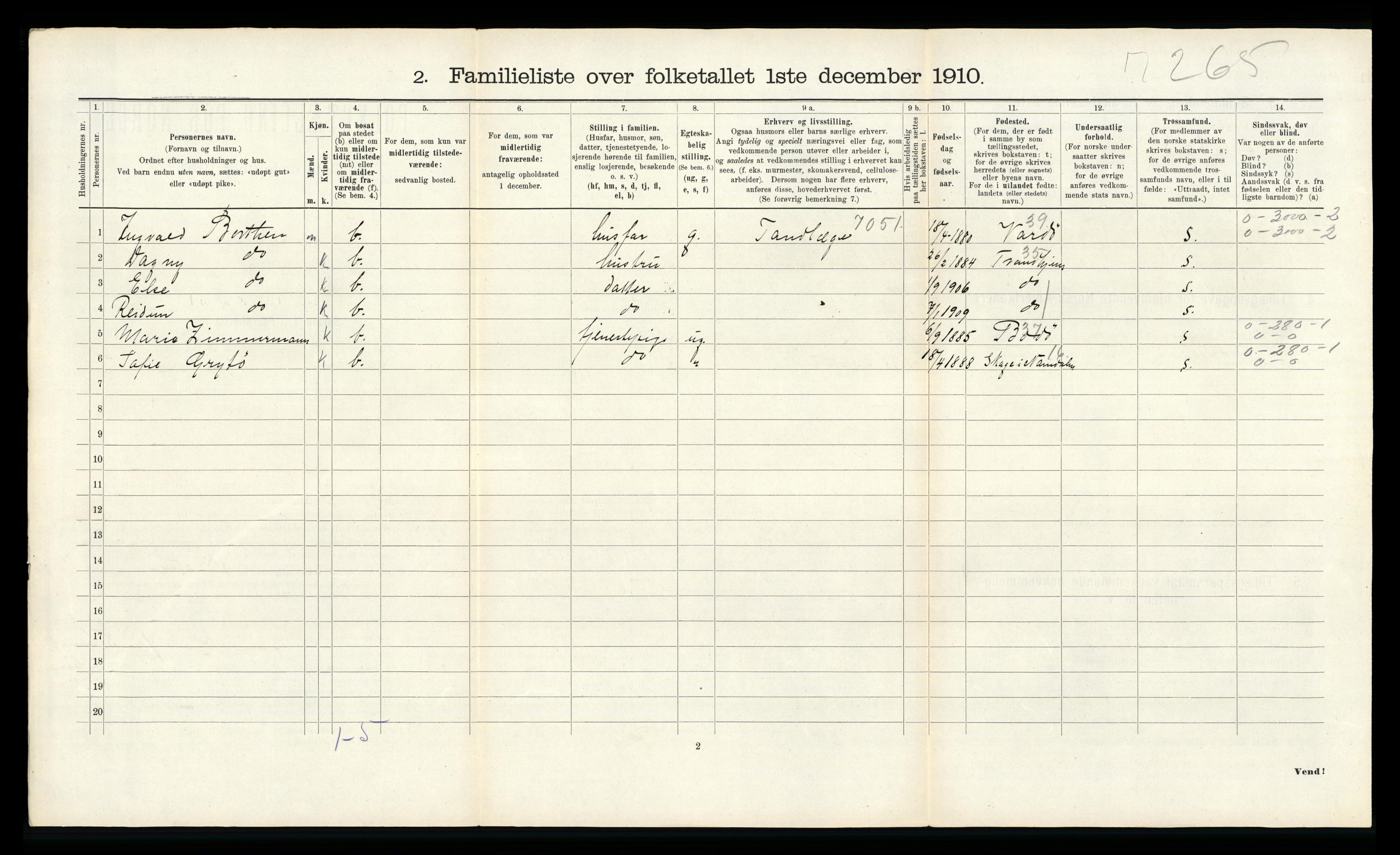 RA, 1910 census for Steinkjer, 1910, p. 1011