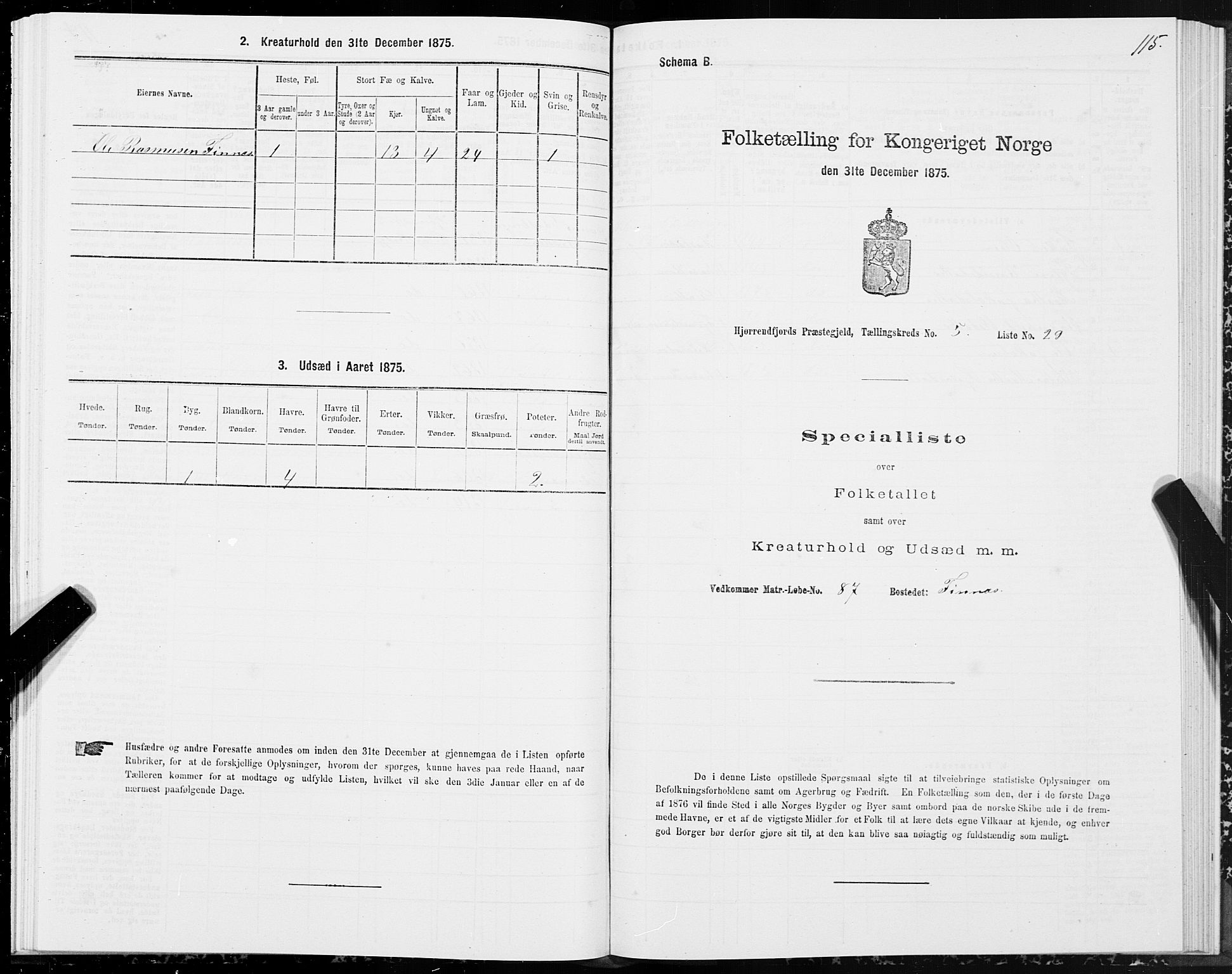 SAT, 1875 census for 1522P Hjørundfjord, 1875, p. 2115