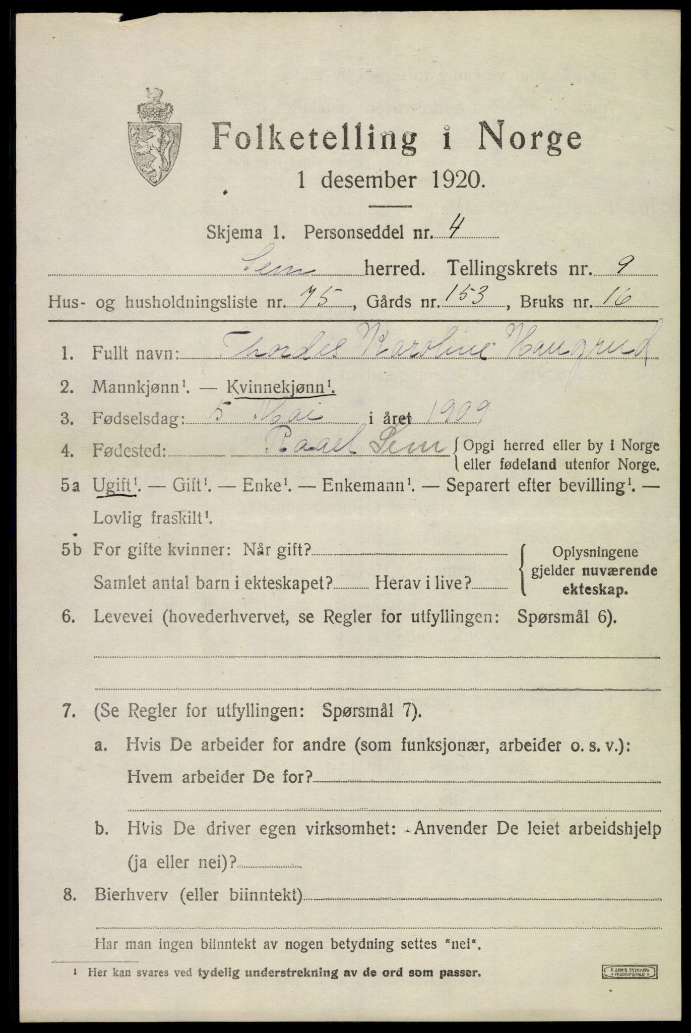 SAKO, 1920 census for Sem, 1920, p. 13407