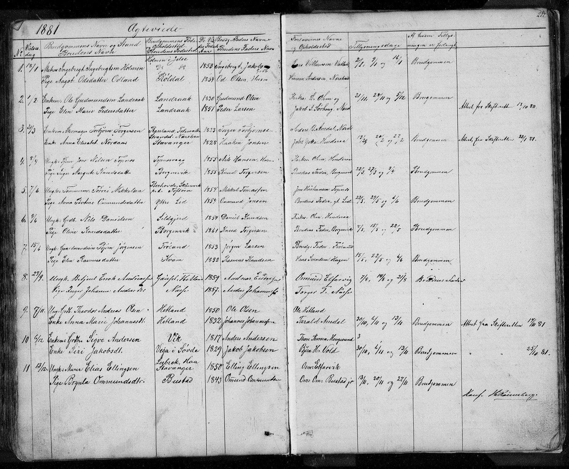 Nedstrand sokneprestkontor, SAST/A-101841/01/V: Parish register (copy) no. B 3, 1848-1933, p. 272