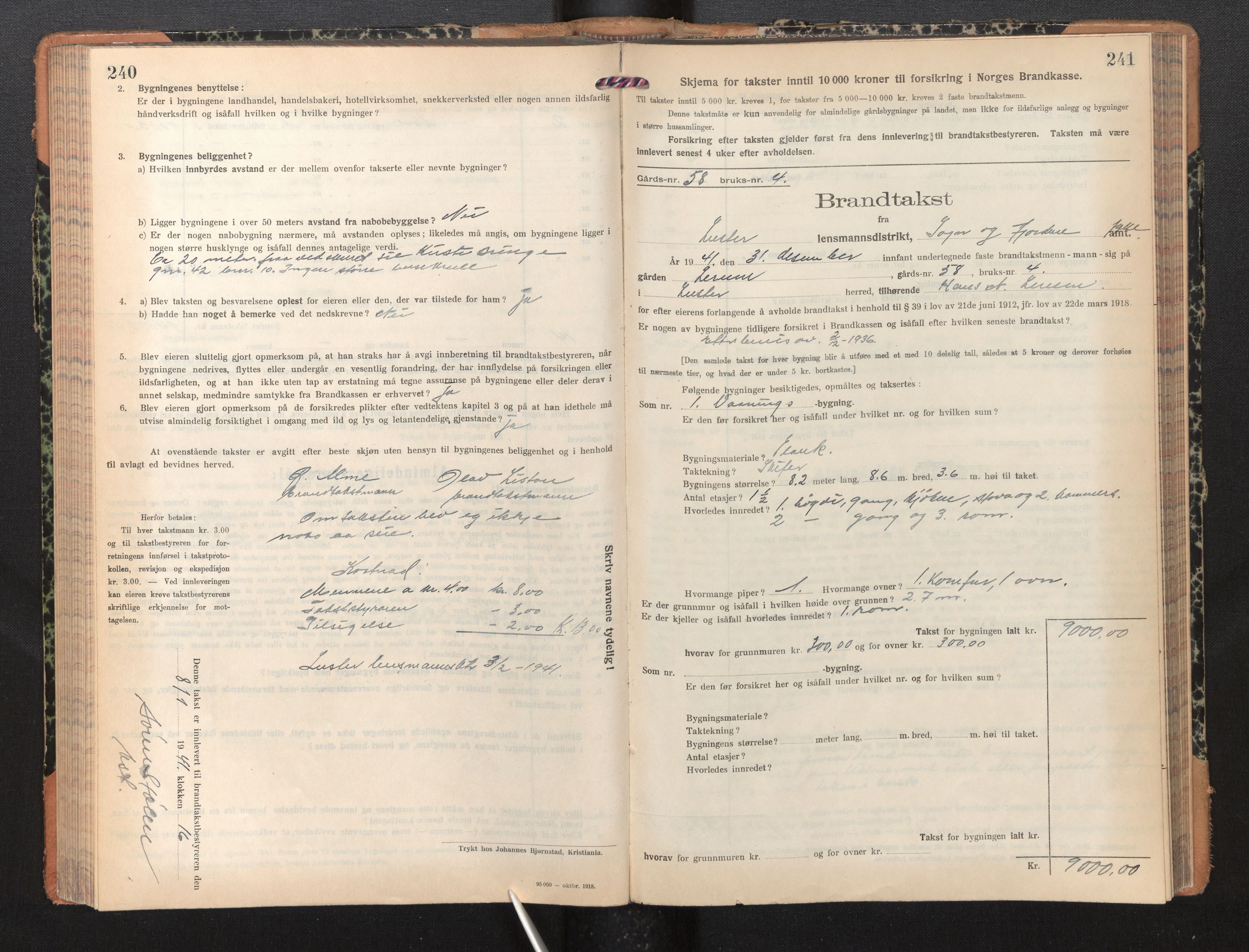 Lensmannen i Luster, AV/SAB-A-29301/0012/L0008: Branntakstprotokoll, skjematakst, 1935-1949, p. 240-241