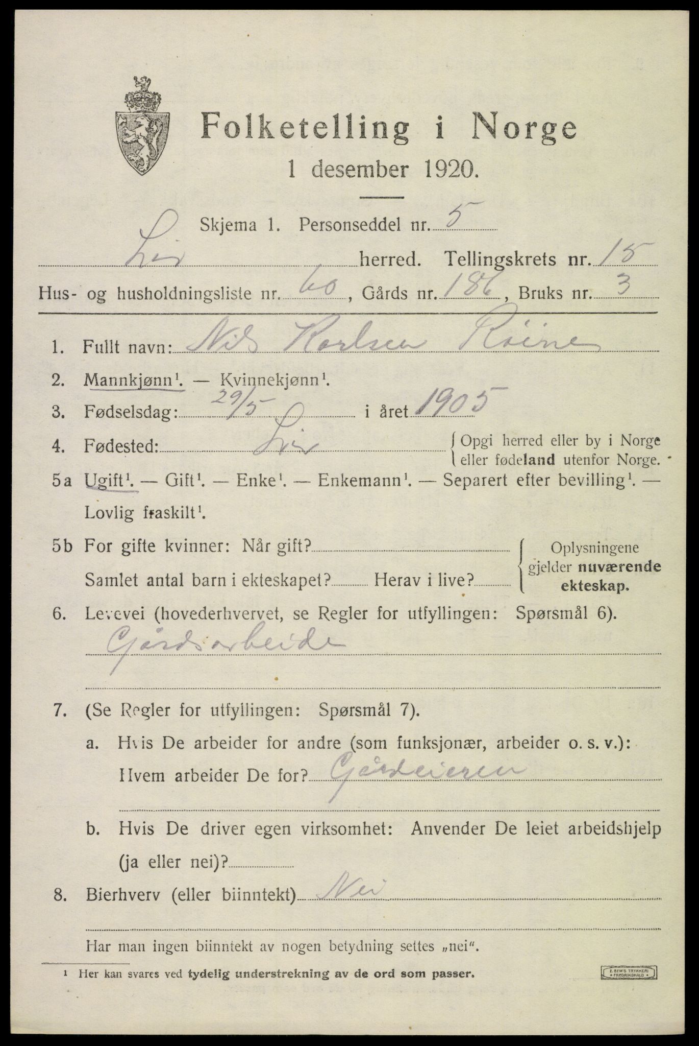 SAKO, 1920 census for Lier, 1920, p. 23280