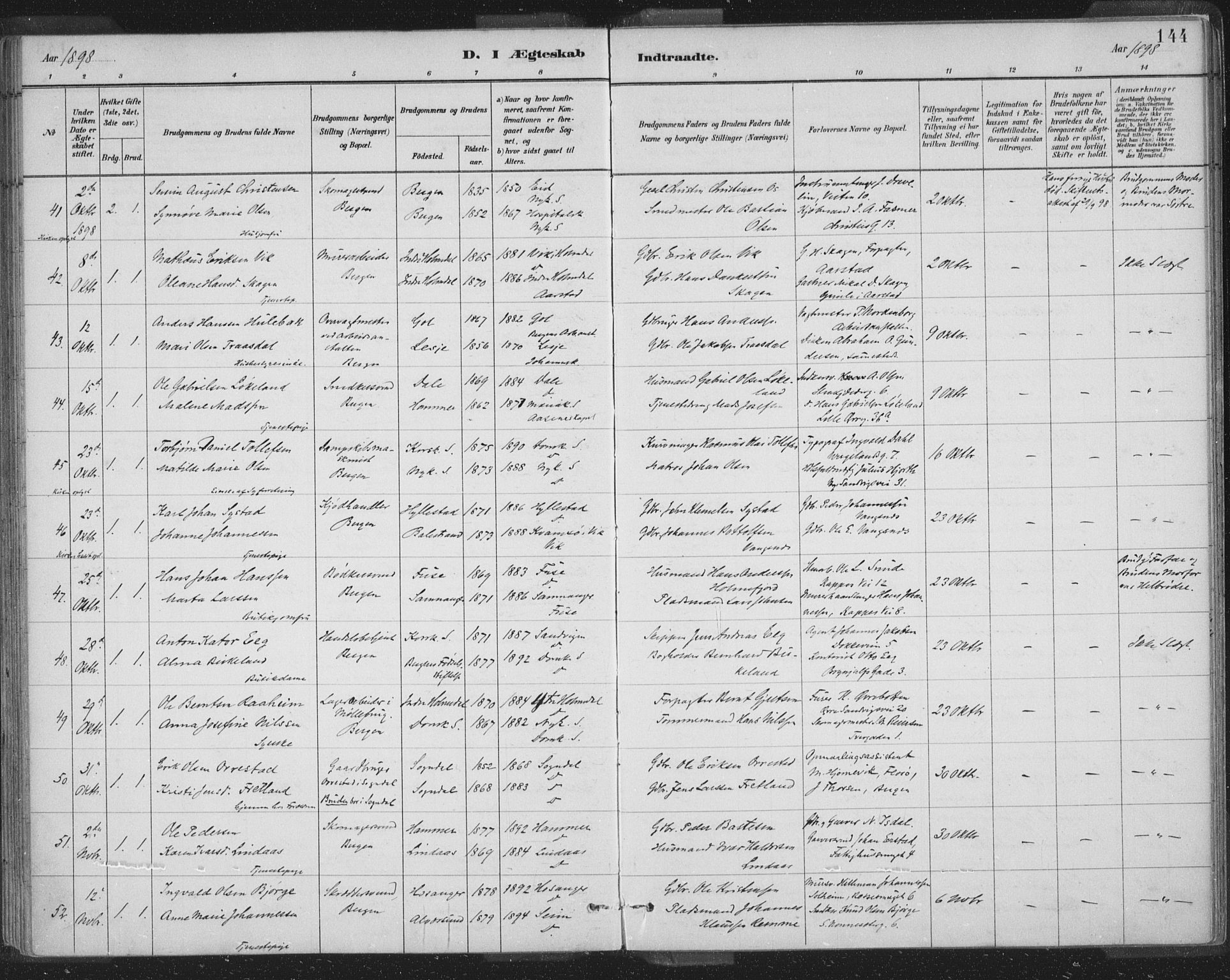 Domkirken sokneprestembete, AV/SAB-A-74801/H/Hab/L0032: Parish register (copy) no. D 4, 1880-1907, p. 144