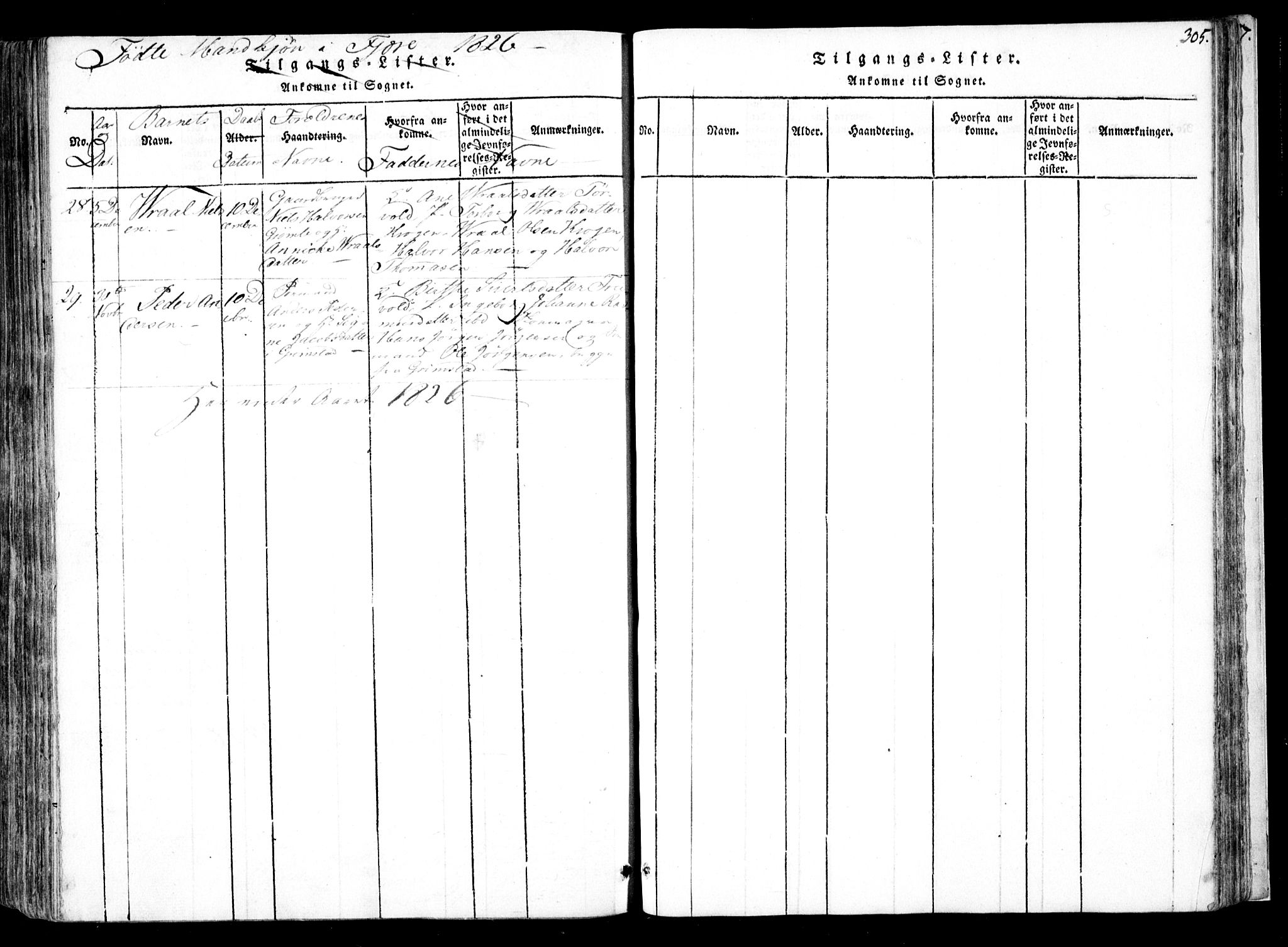 Fjære sokneprestkontor, AV/SAK-1111-0011/F/Fb/L0007: Parish register (copy) no. B 7, 1816-1826, p. 305