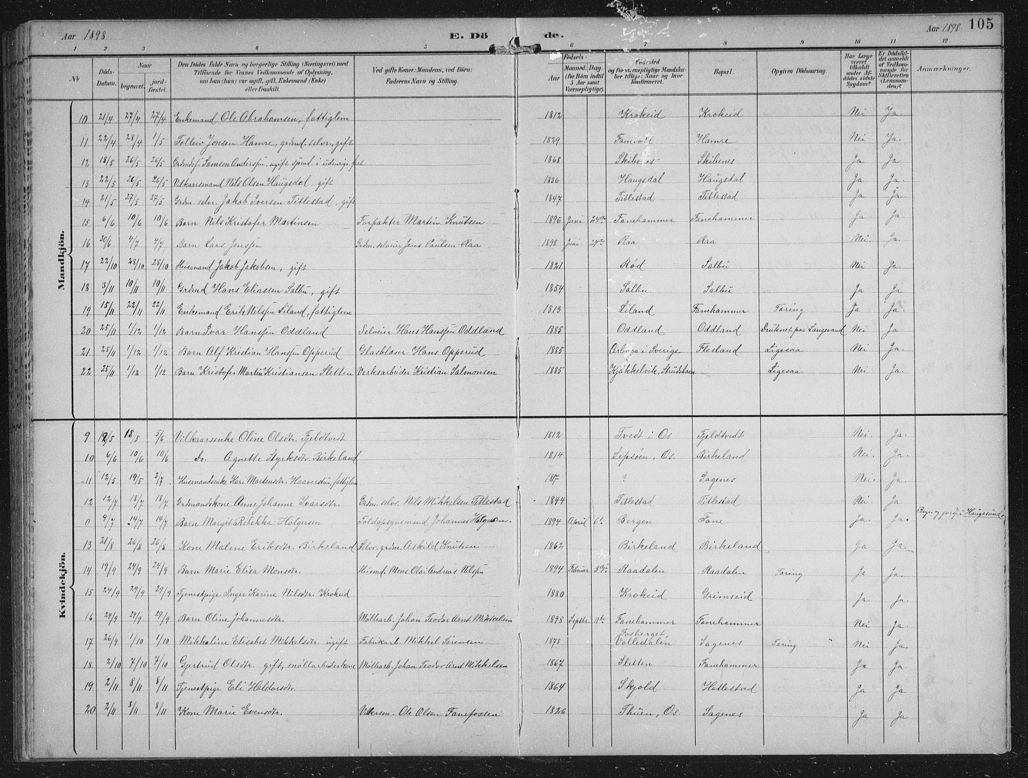 Fana Sokneprestembete, AV/SAB-A-75101/H/Hab/Haba/L0003: Parish register (copy) no. A 3, 1895-1902, p. 105