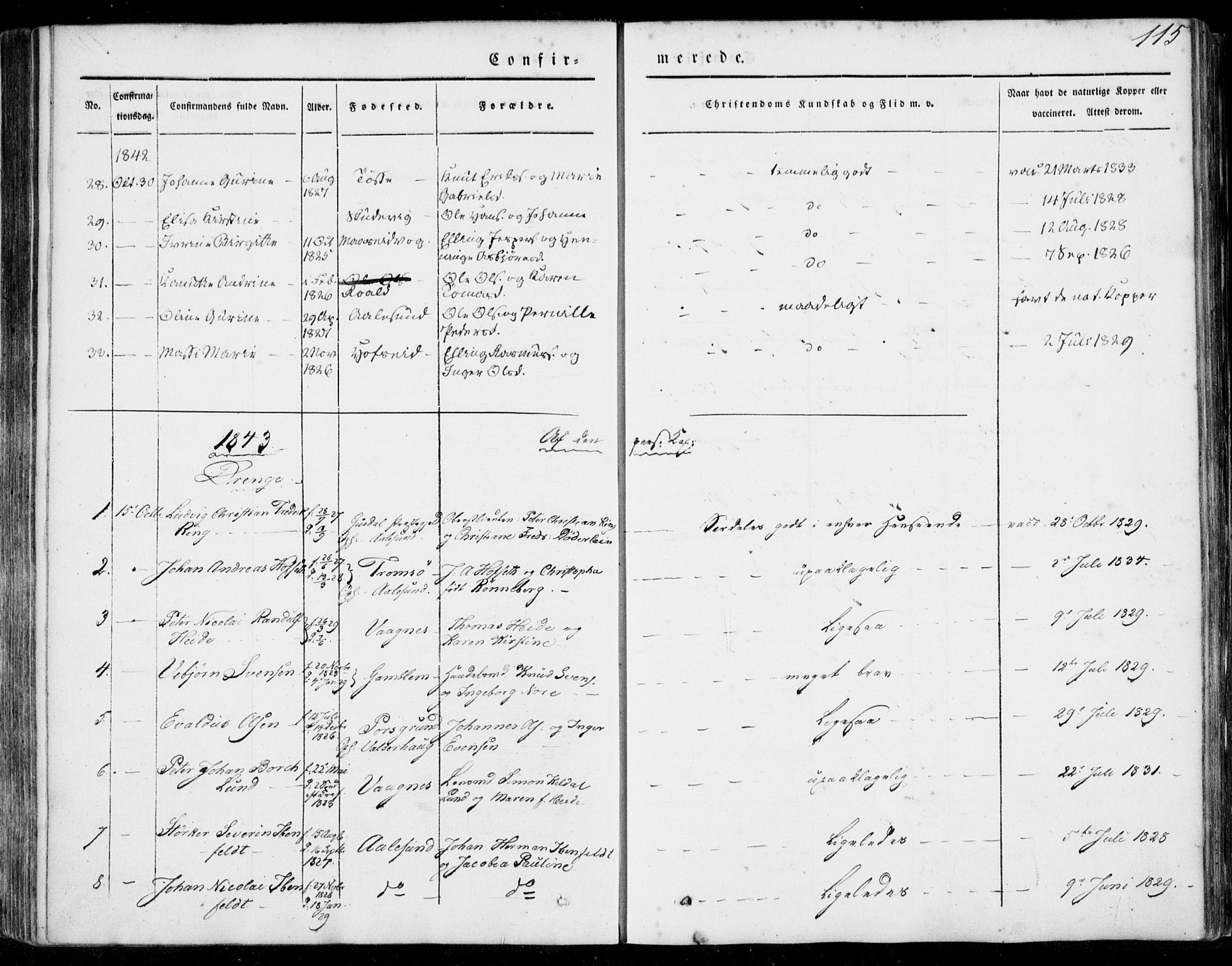 Ministerialprotokoller, klokkerbøker og fødselsregistre - Møre og Romsdal, AV/SAT-A-1454/528/L0396: Parish register (official) no. 528A07, 1839-1847, p. 115